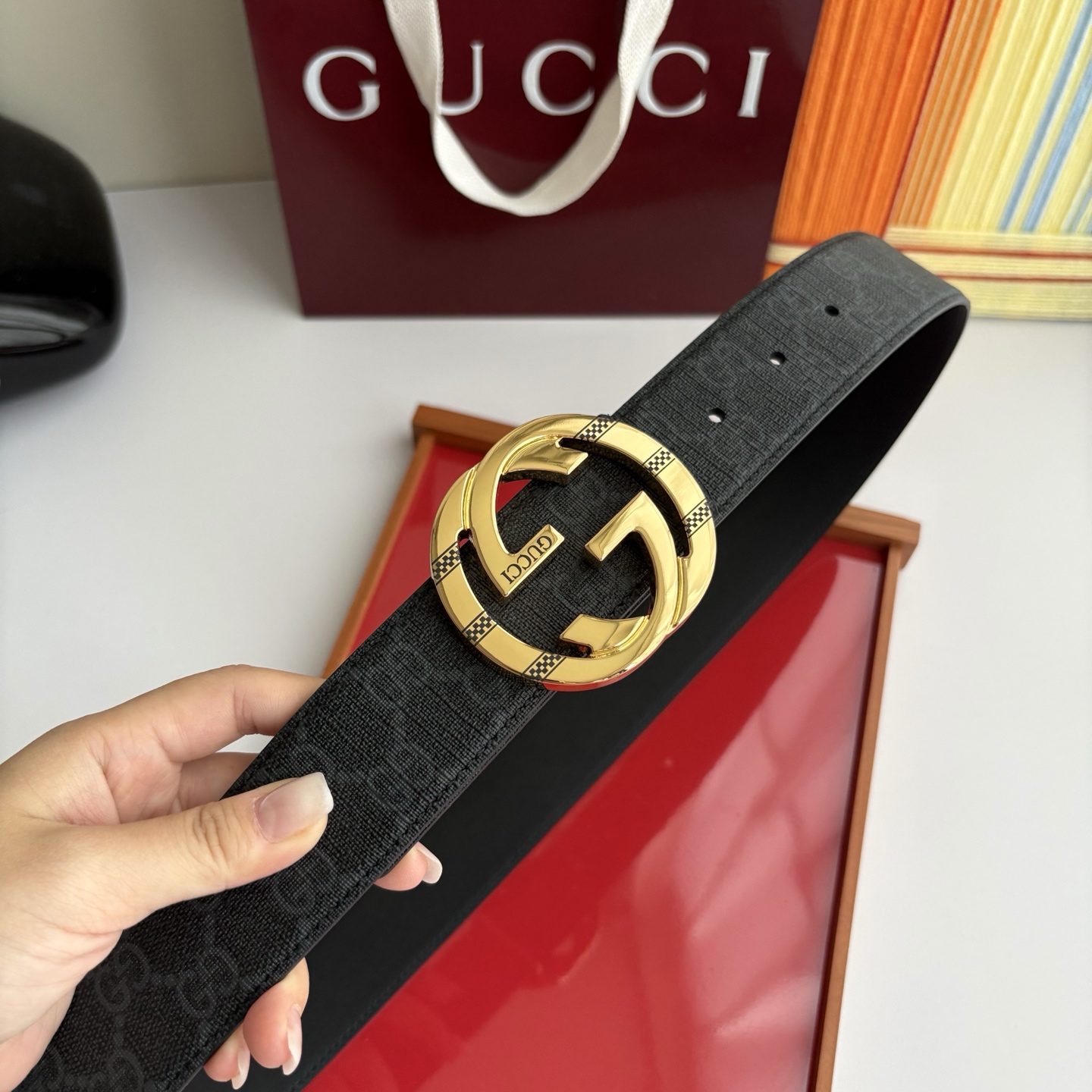 Gucci 经典原单品质，印花面搭配原版平纹底，精品铜扣，精工制作，细节看图，实物拍摄，高端奢华，宽度4