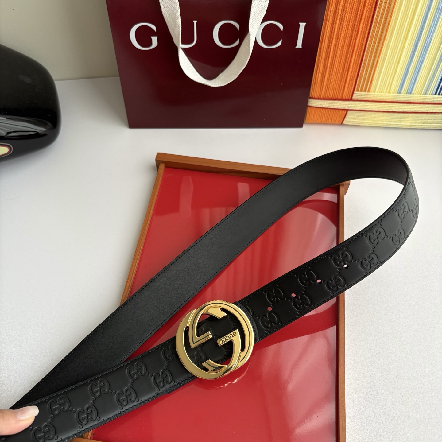 Gucci 经典原单品质，压花面搭配原版平纹底，精品铜扣，精工制作，细节看图，实物拍摄，高端奢华，宽度4