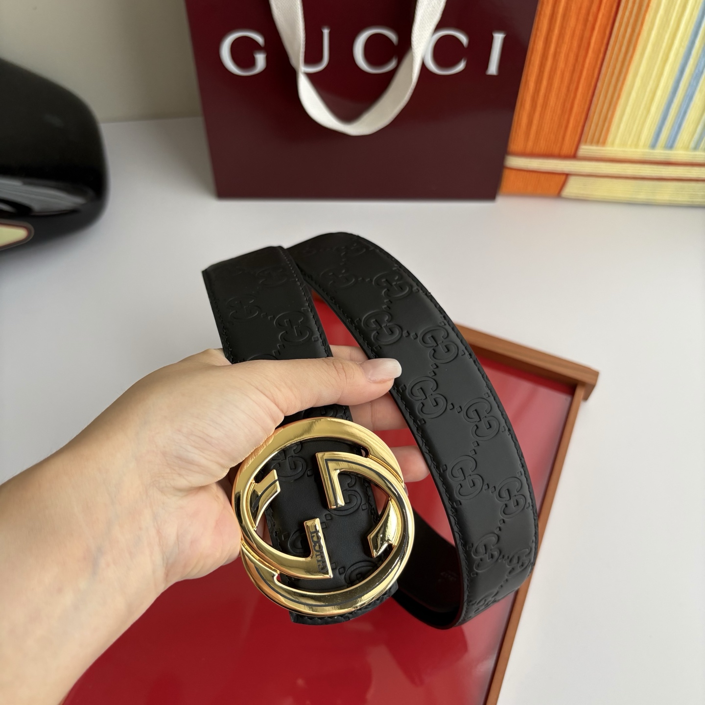Gucci 经典原单品质，压花面搭配原版平纹底，精品铜扣，精工制作，细节看图，实物拍摄，高端奢华，宽度4