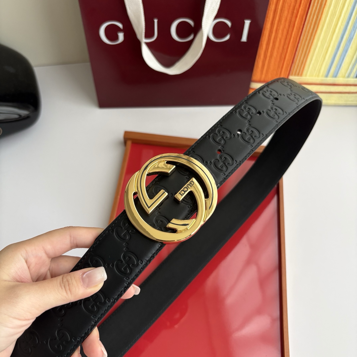Gucci 经典原单品质，压花面搭配原版平纹底，精品铜扣，精工制作，细节看图，实物拍摄，高端奢华，宽度4