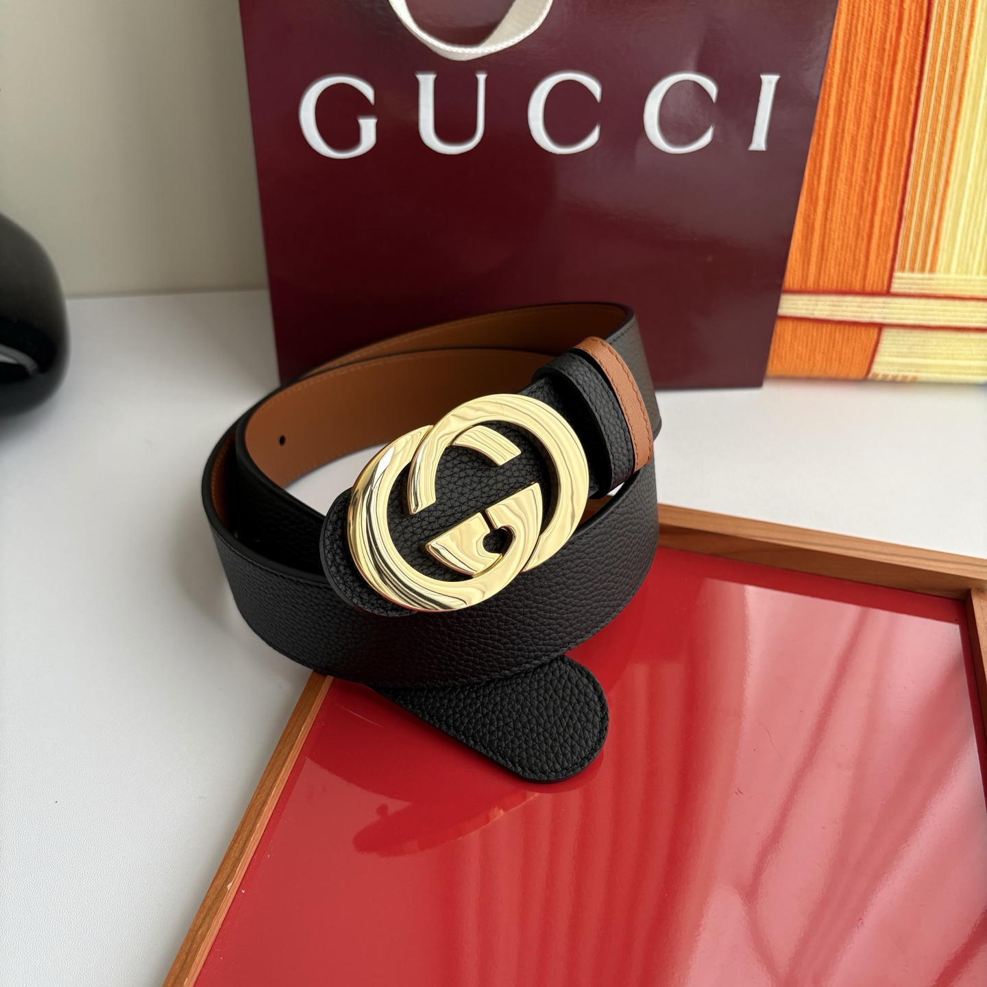 Gucci 经典原单品质，荔枝纹面搭土黄平纹底，精品铜扣，精工制作，细节看图，实物拍摄，高端奢华，宽度4