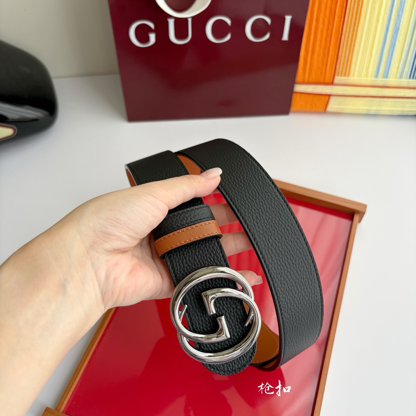 Gucci 经典原单品质，荔枝纹面搭土黄平纹底，精品铜扣，精工制作，细节看图，实物拍摄，高端奢华，宽度3