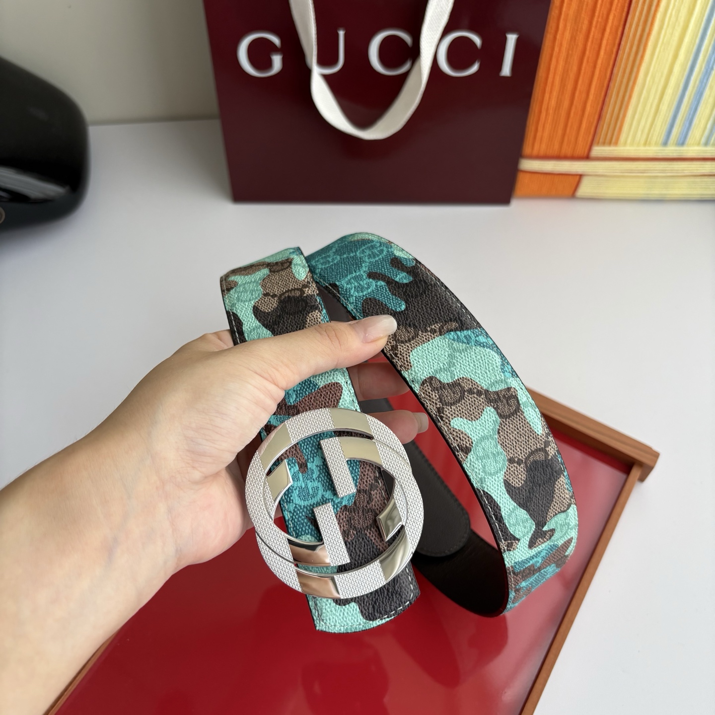 Gucci 经典原单品质，印花面搭配原版平纹底，精品钢扣，精工制作，细节看图，实物拍摄，高端奢华，宽度4