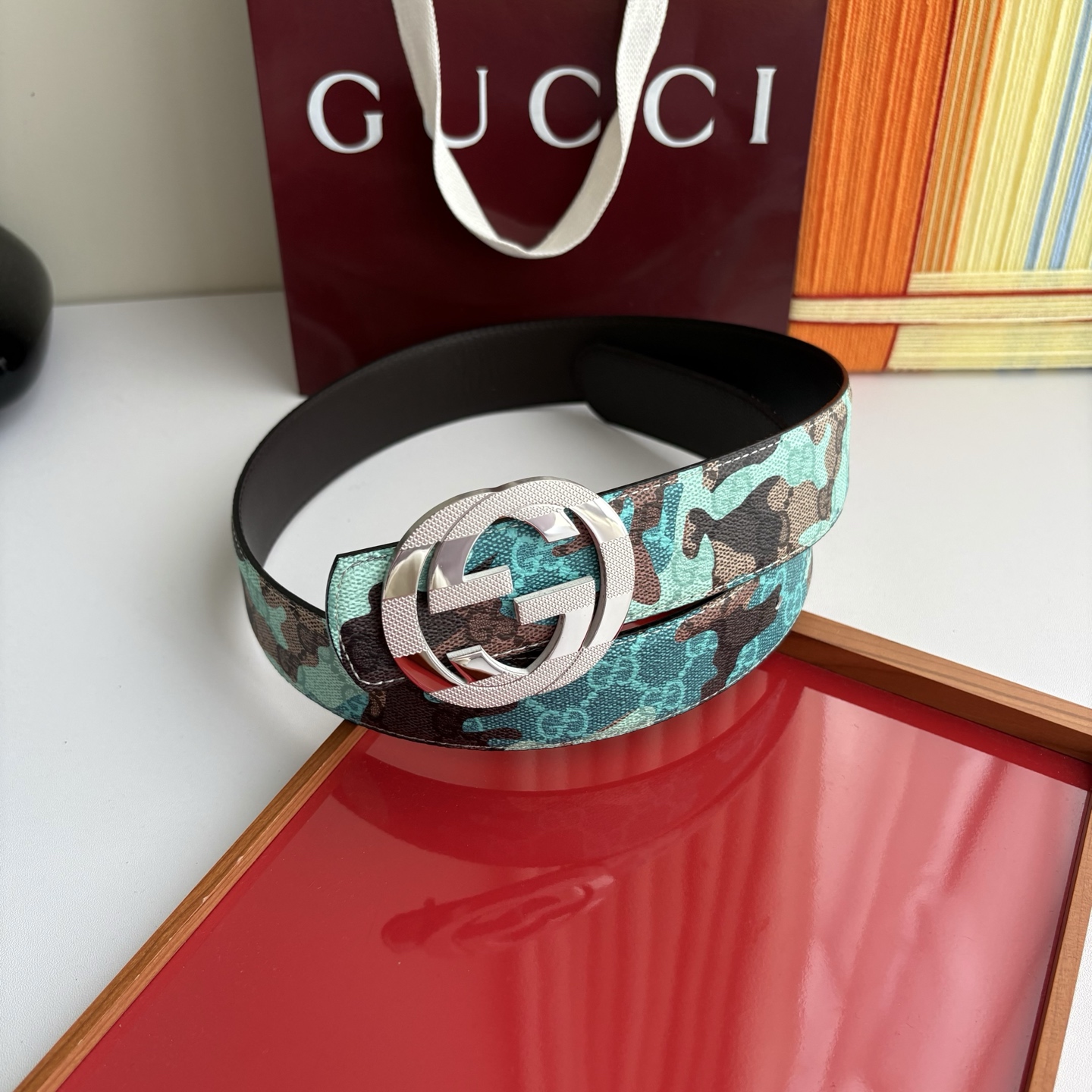Gucci 经典原单品质，印花面搭配原版平纹底，精品钢扣，精工制作，细节看图，实物拍摄，高端奢华，宽度4