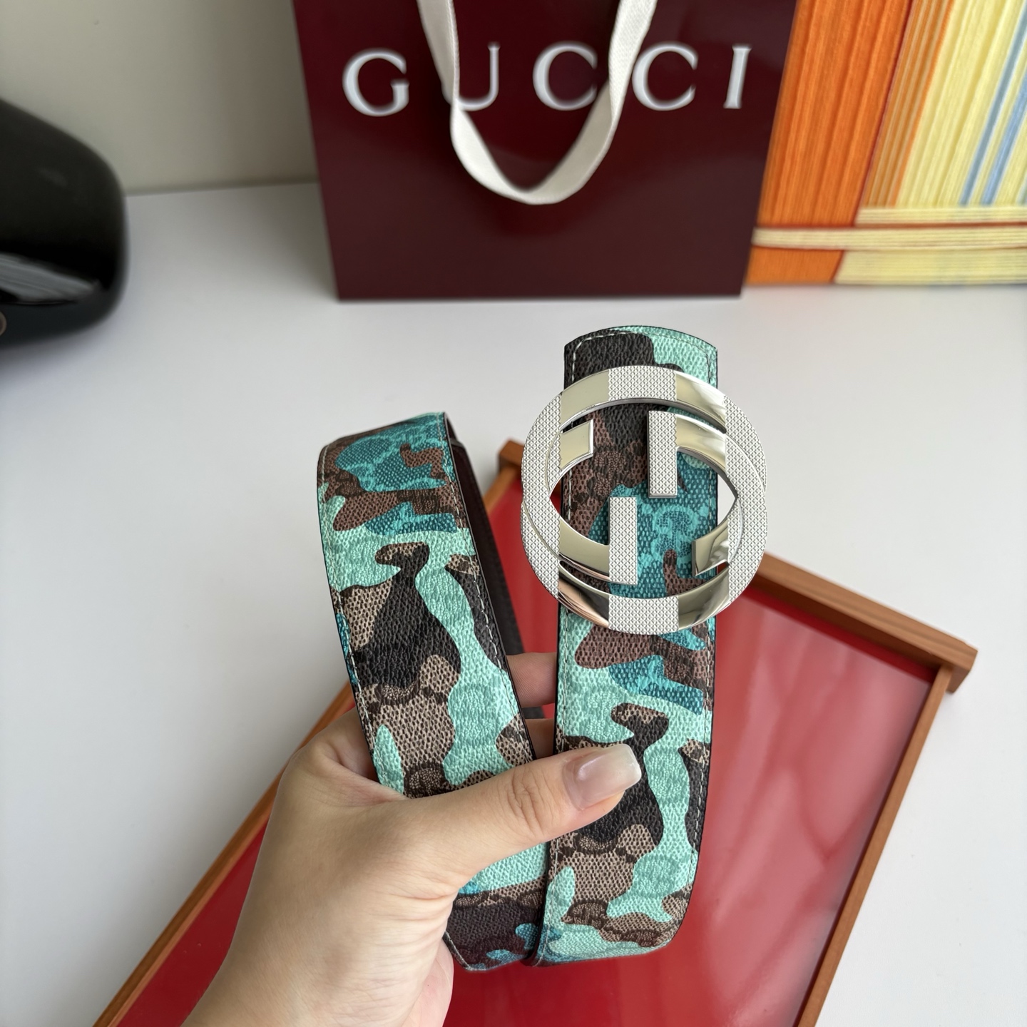 Gucci 经典原单品质，印花面搭配原版平纹底，精品钢扣，精工制作，细节看图，实物拍摄，高端奢华，宽度4