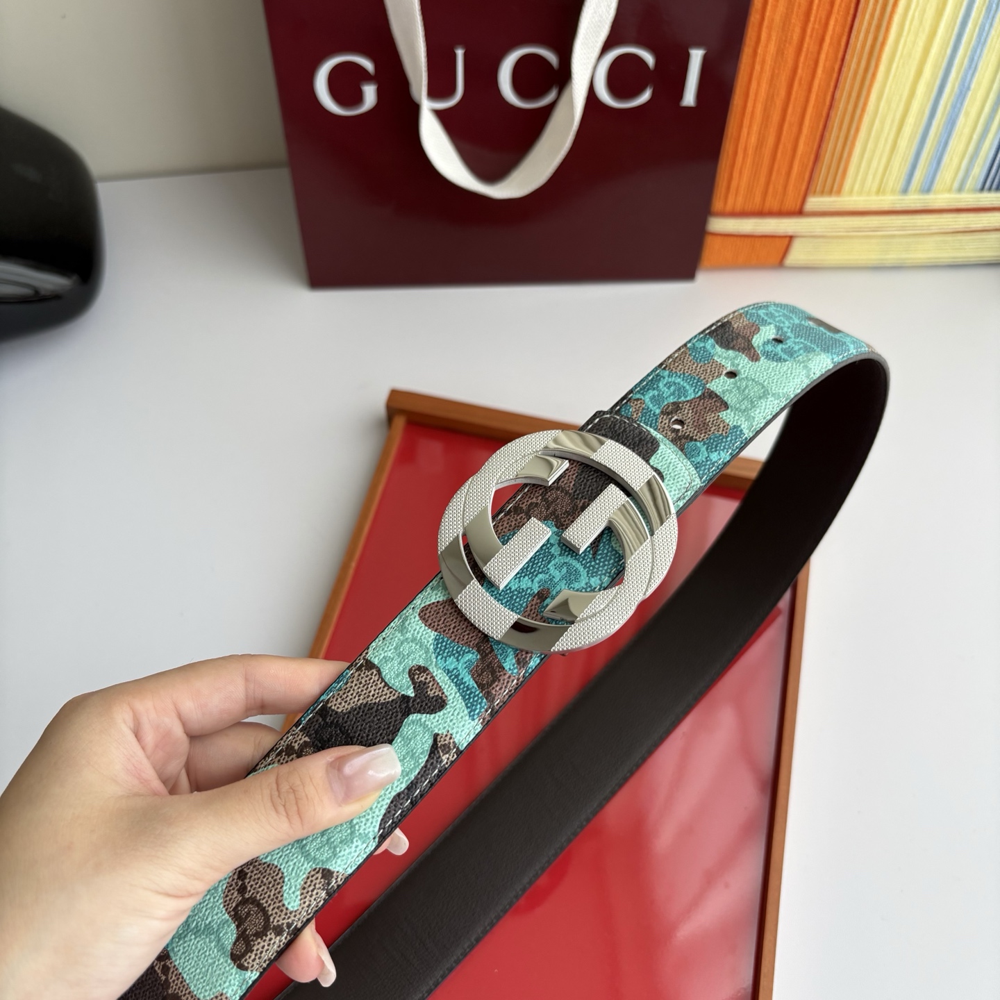 Gucci 经典原单品质，印花面搭配原版平纹底，精品钢扣，精工制作，细节看图，实物拍摄，高端奢华，宽度4