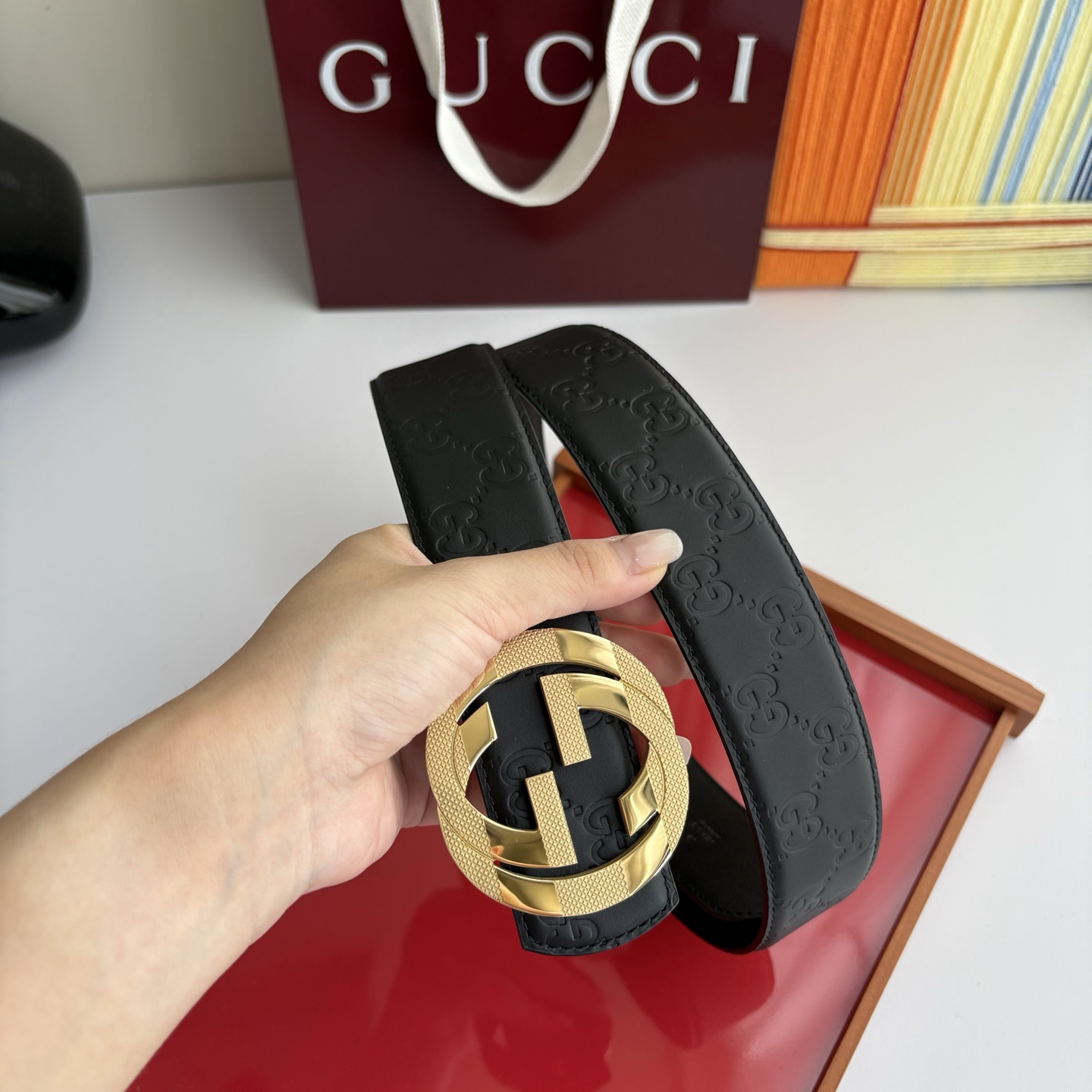 Gucci 经典原单品质，压花面搭配原版平纹底，精品钢扣，精工制作，细节看图，实物拍摄，高端奢华，宽度4