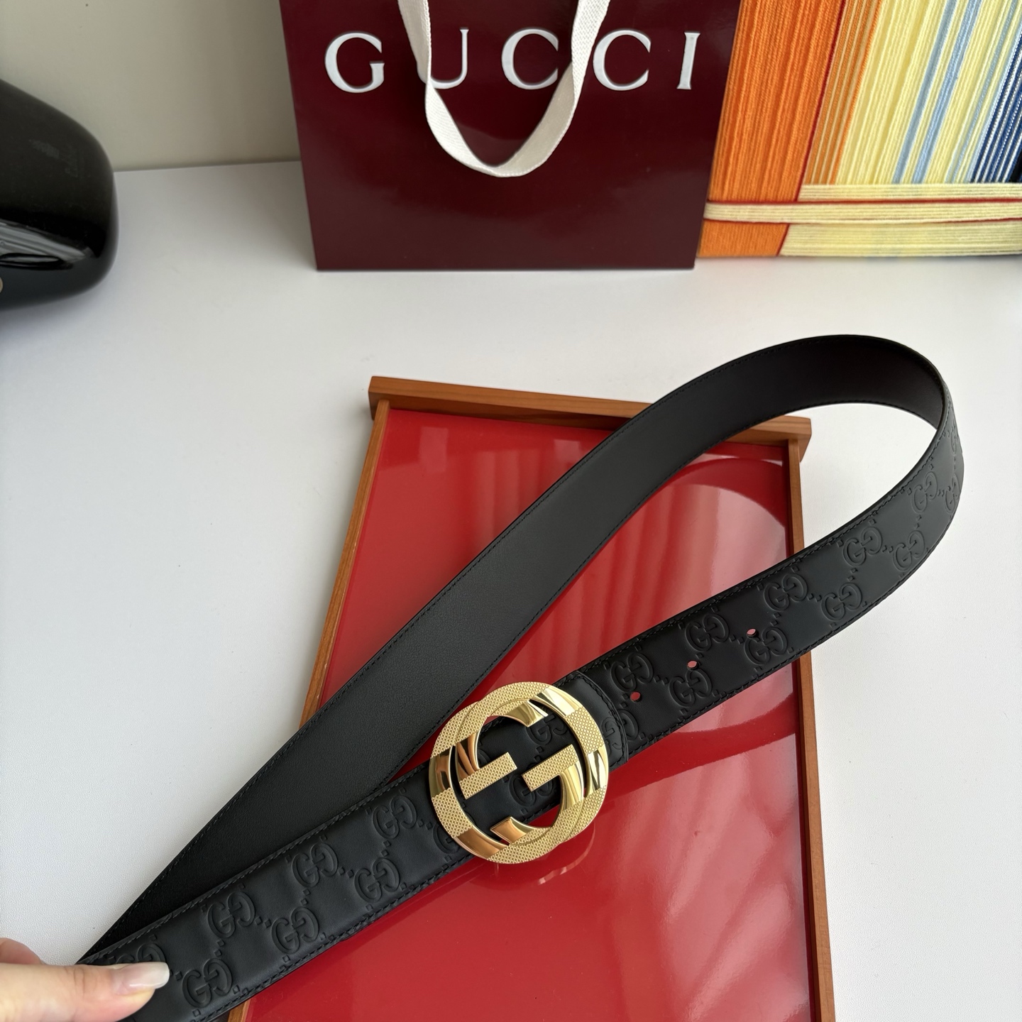 Gucci 经典原单品质，压花面搭配原版平纹底，精品钢扣，精工制作，细节看图，实物拍摄，高端奢华，宽度4