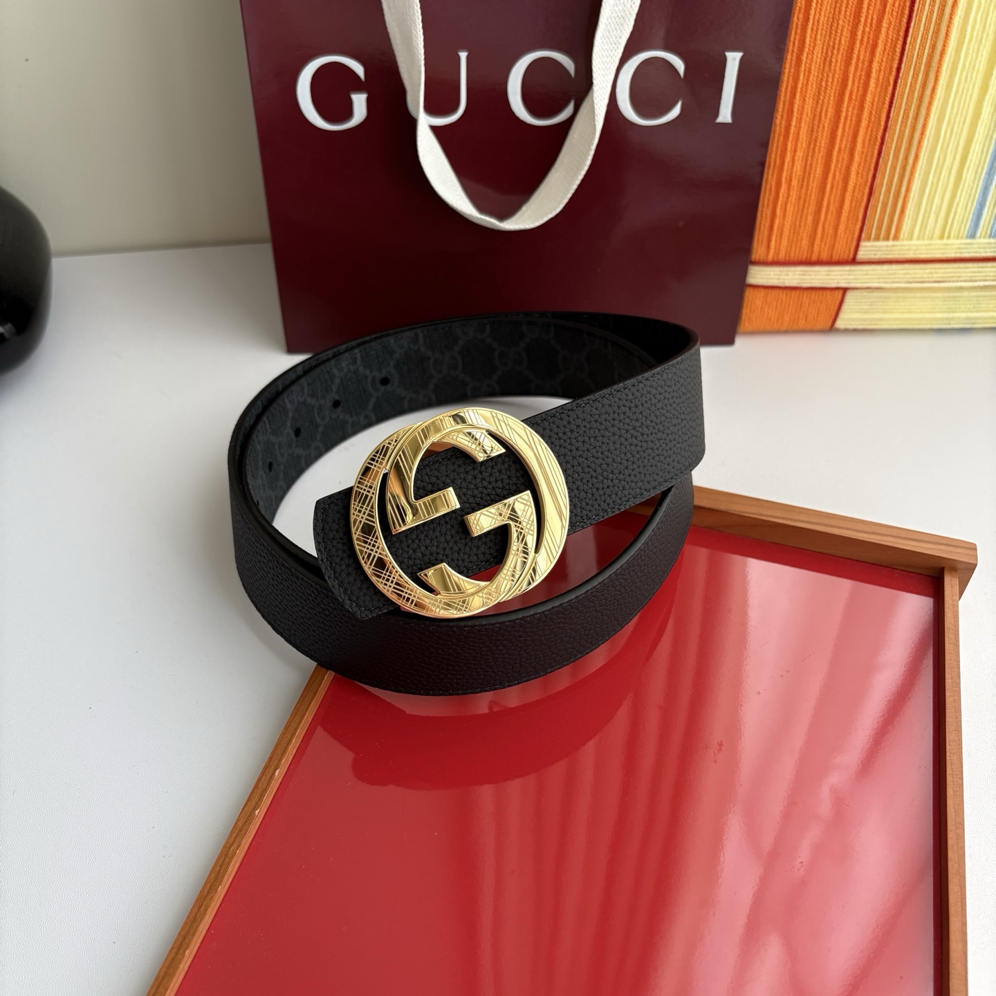 Gucci 经典原单品质，荔枝纹面搭配原版印花底，精品钢扣，精工制作，细节看图，实物拍摄，高端奢华，宽度