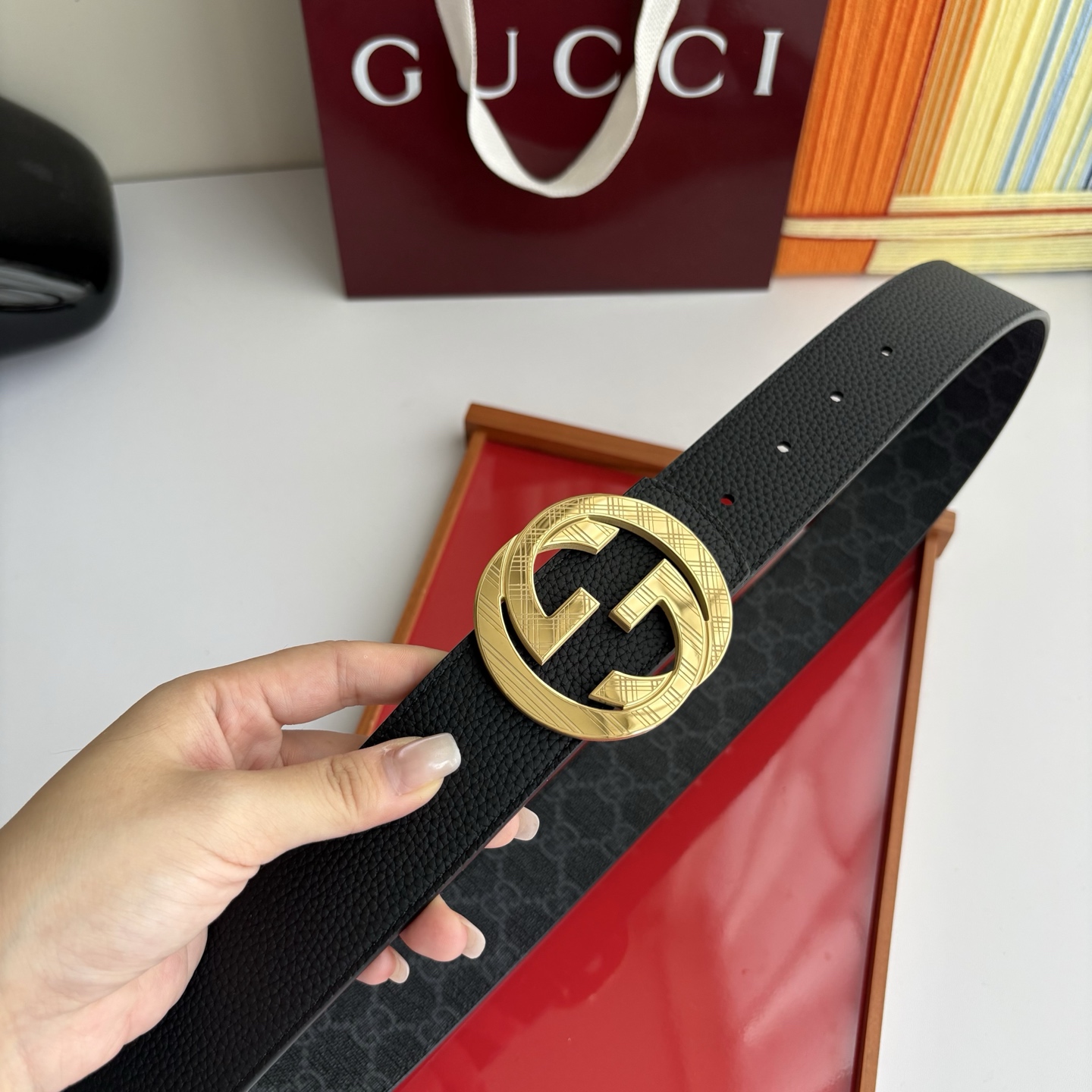 Gucci 经典原单品质，荔枝纹面搭配原版印花底，精品钢扣，精工制作，细节看图，实物拍摄，高端奢华，宽度