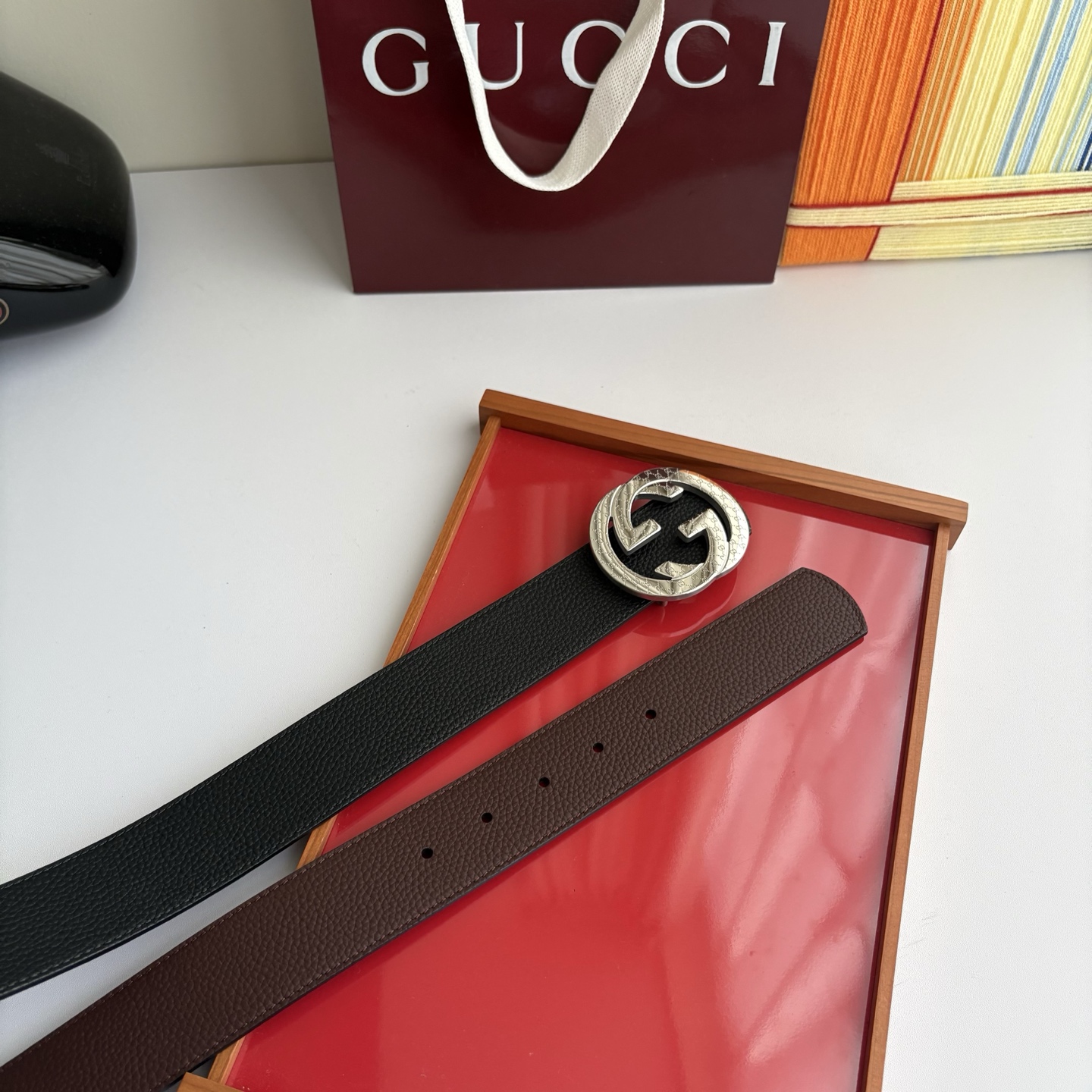 Gucci 经典原单品质，黑咖双面荔枝纹，精品钢扣，精工制作，细节看图，实物拍摄，高端奢华，宽度4.0c