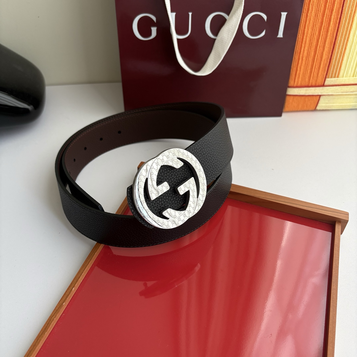 Gucci 经典原单品质，黑咖双面荔枝纹，精品钢扣，精工制作，细节看图，实物拍摄，高端奢华，宽度4.0c