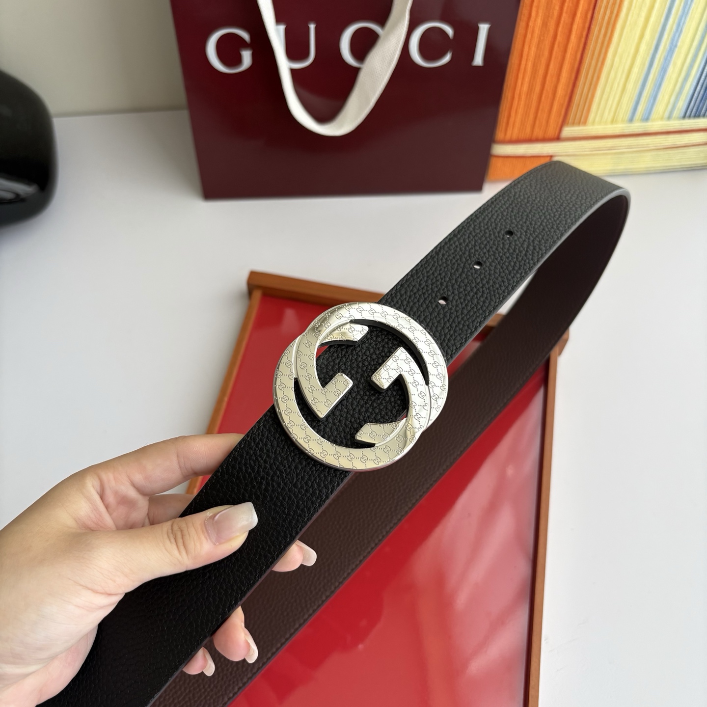 Gucci 经典原单品质，黑咖双面荔枝纹，精品钢扣，精工制作，细节看图，实物拍摄，高端奢华，宽度4.0c