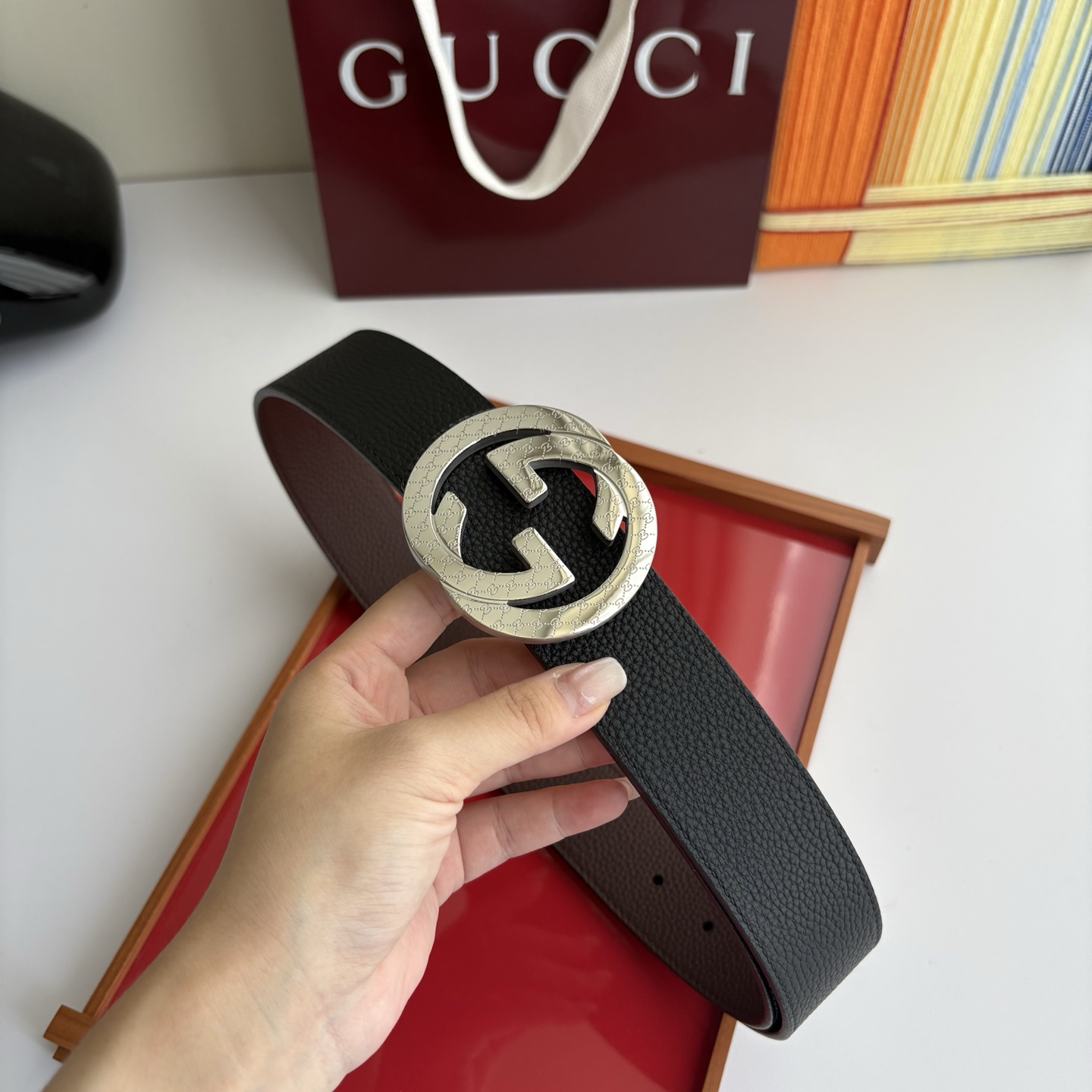 Gucci 经典原单品质，黑咖双面荔枝纹，精品钢扣，精工制作，细节看图，实物拍摄，高端奢华，宽度4.0c