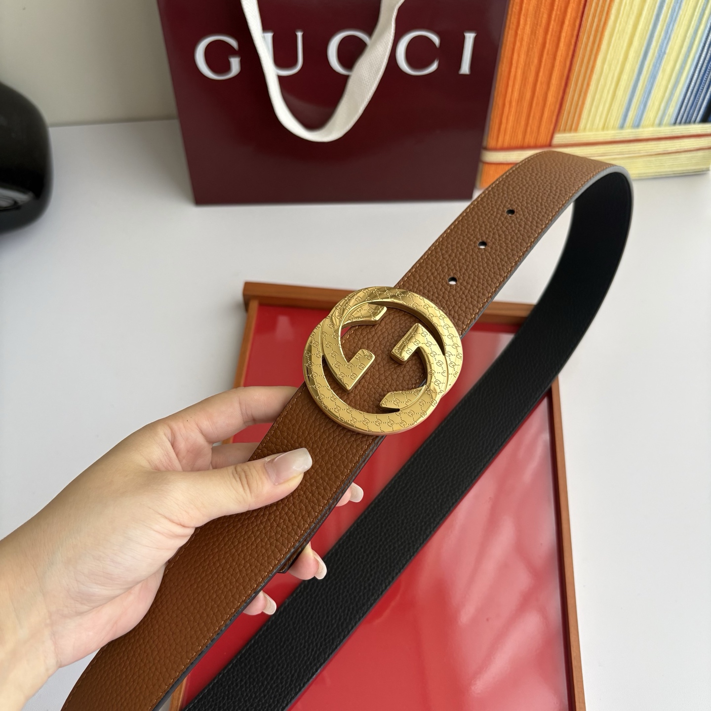 Gucci 经典原单品质，黑土黄双面荔枝纹，精品钢扣，精工制作，细节看图，实物拍摄，高端奢华，宽度4.0