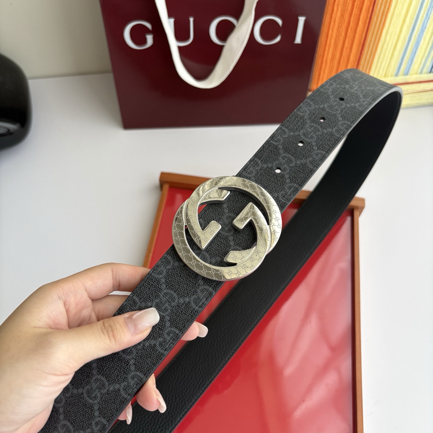 Gucci 经典原单品质，黑色经典Pvc印花搭配荔枝纹底，精品钢扣，精工制作，细节看图，实物拍摄，高端奢