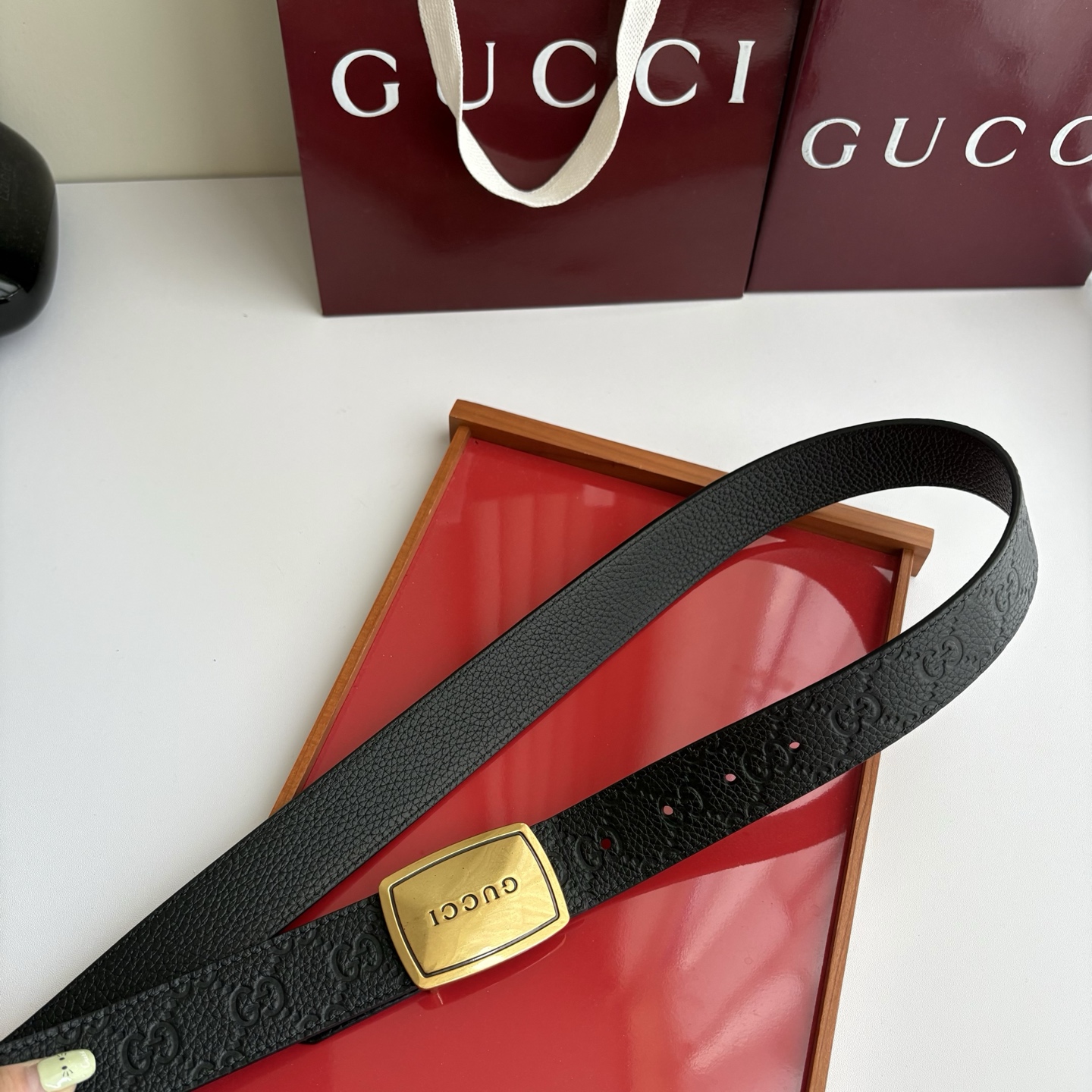 Gucci 经典原单品质，Pvc压花面搭配原版荔枝纹底，纯铜挂扣，精工制作，细节看图，实物拍摄，高端奢华，宽度3.5cm