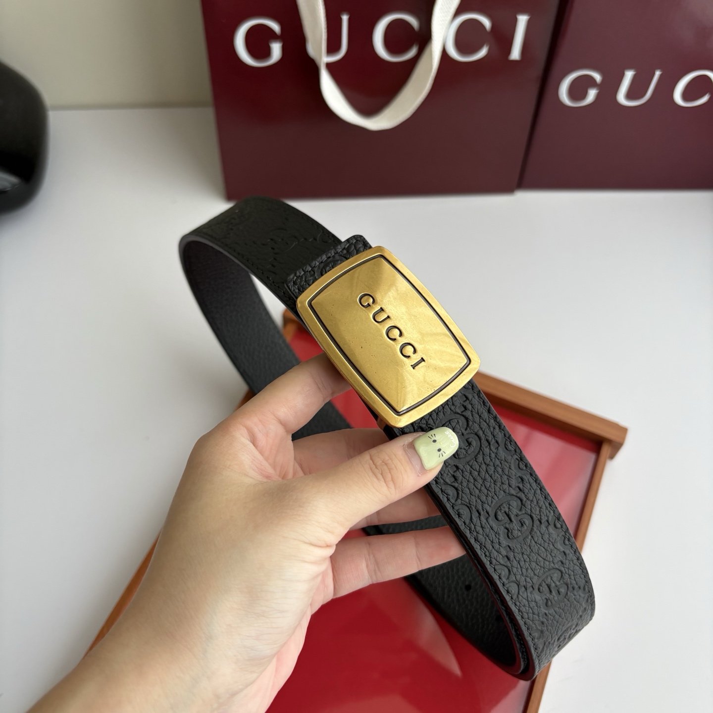 Gucci 经典原单品质，Pvc压花面搭配原版荔枝纹底，纯铜挂扣，精工制作，细节看图，实物拍摄，高端奢华，宽度3.5cm
