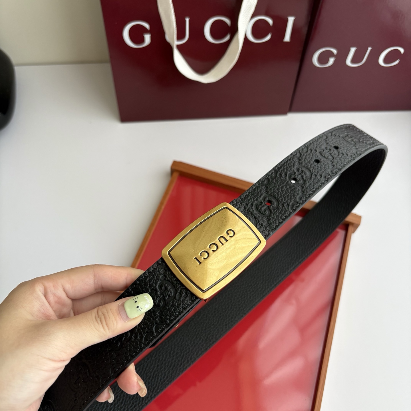 Gucci 经典原单品质，Pvc压花面搭配原版荔枝纹底，纯铜挂扣，精工制作，细节看图，实物拍摄，高端奢华，宽度3.5cm