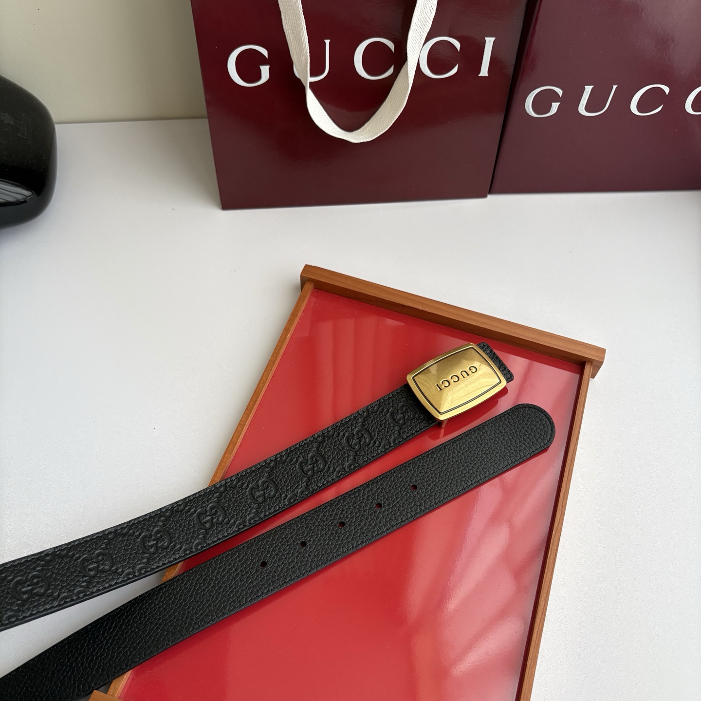 Gucci 经典原单品质，Pvc压花面搭配原版荔枝纹底，纯铜挂扣，精工制作，细节看图，实物拍摄，高端奢华，宽度3.5cm