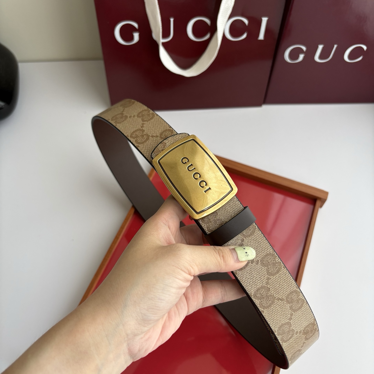 Gucci 经典原单品质，Pvc咖色印花面搭配原版咖色平纹底，纯铜挂扣，精工制作，细节看图，实物拍摄，高端奢华，宽度3.