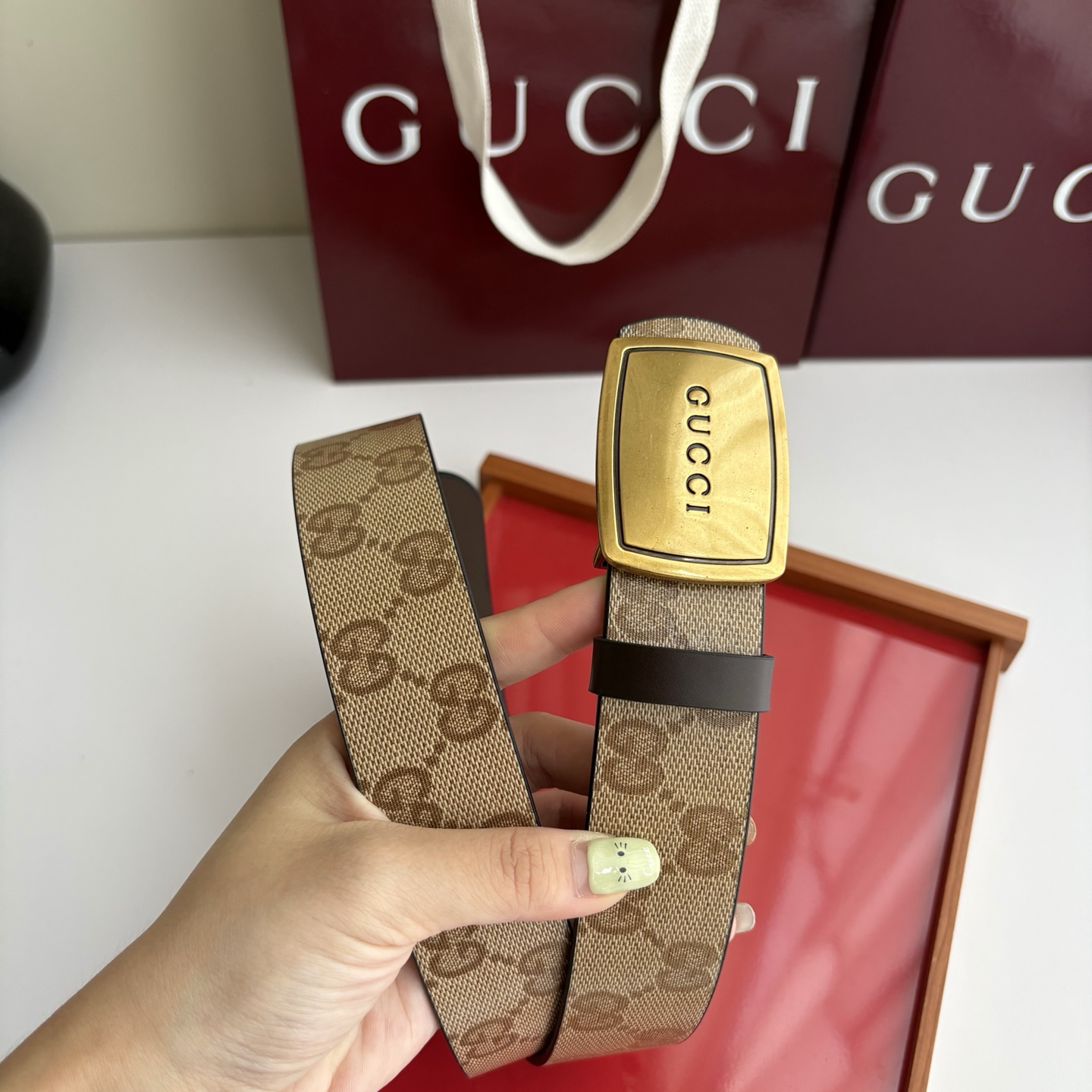 Gucci 经典原单品质，Pvc咖色印花面搭配原版咖色平纹底，纯铜挂扣，精工制作，细节看图，实物拍摄，高端奢华，宽度3.