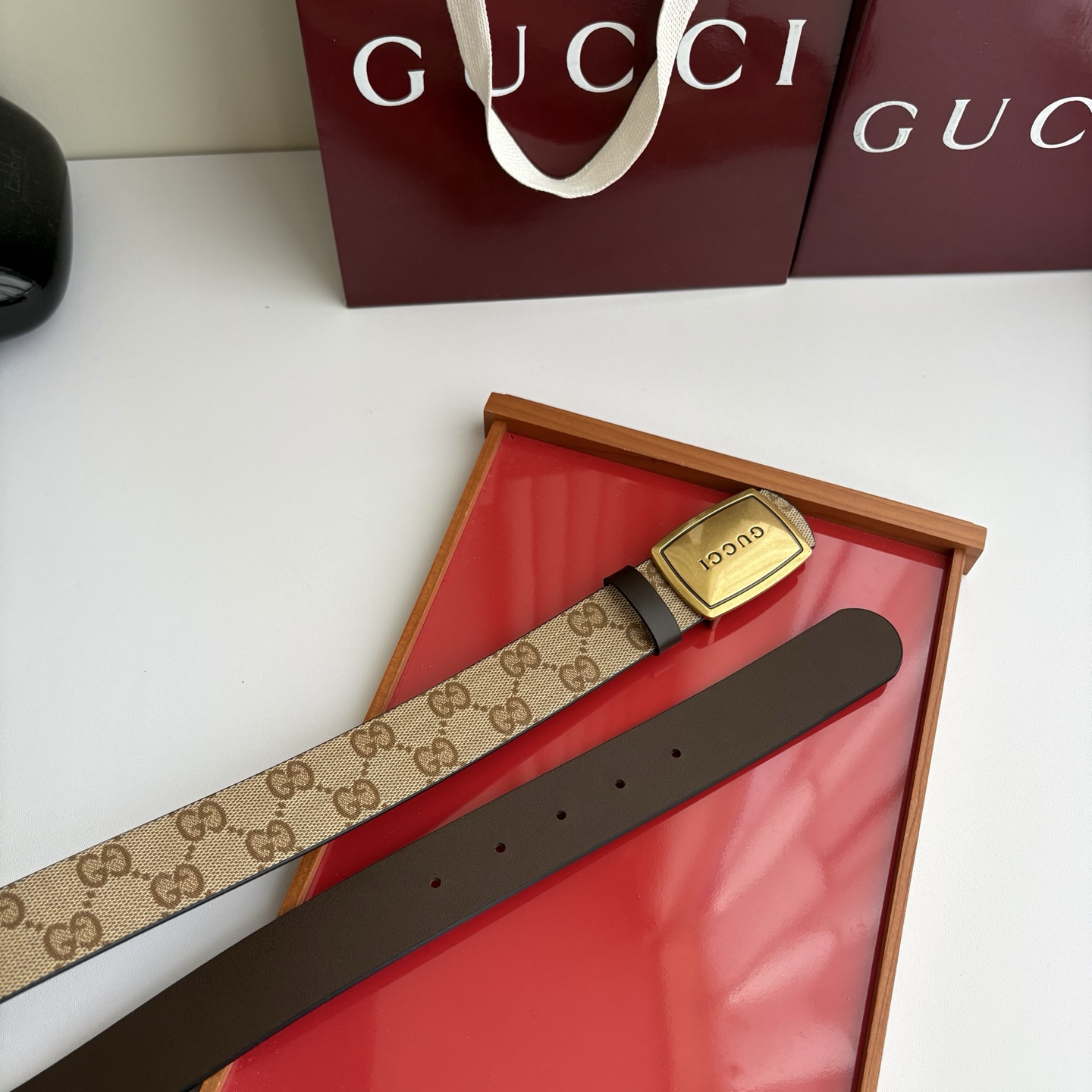 Gucci 经典原单品质，Pvc咖色印花面搭配原版咖色平纹底，纯铜挂扣，精工制作，细节看图，实物拍摄，高端奢华，宽度3.
