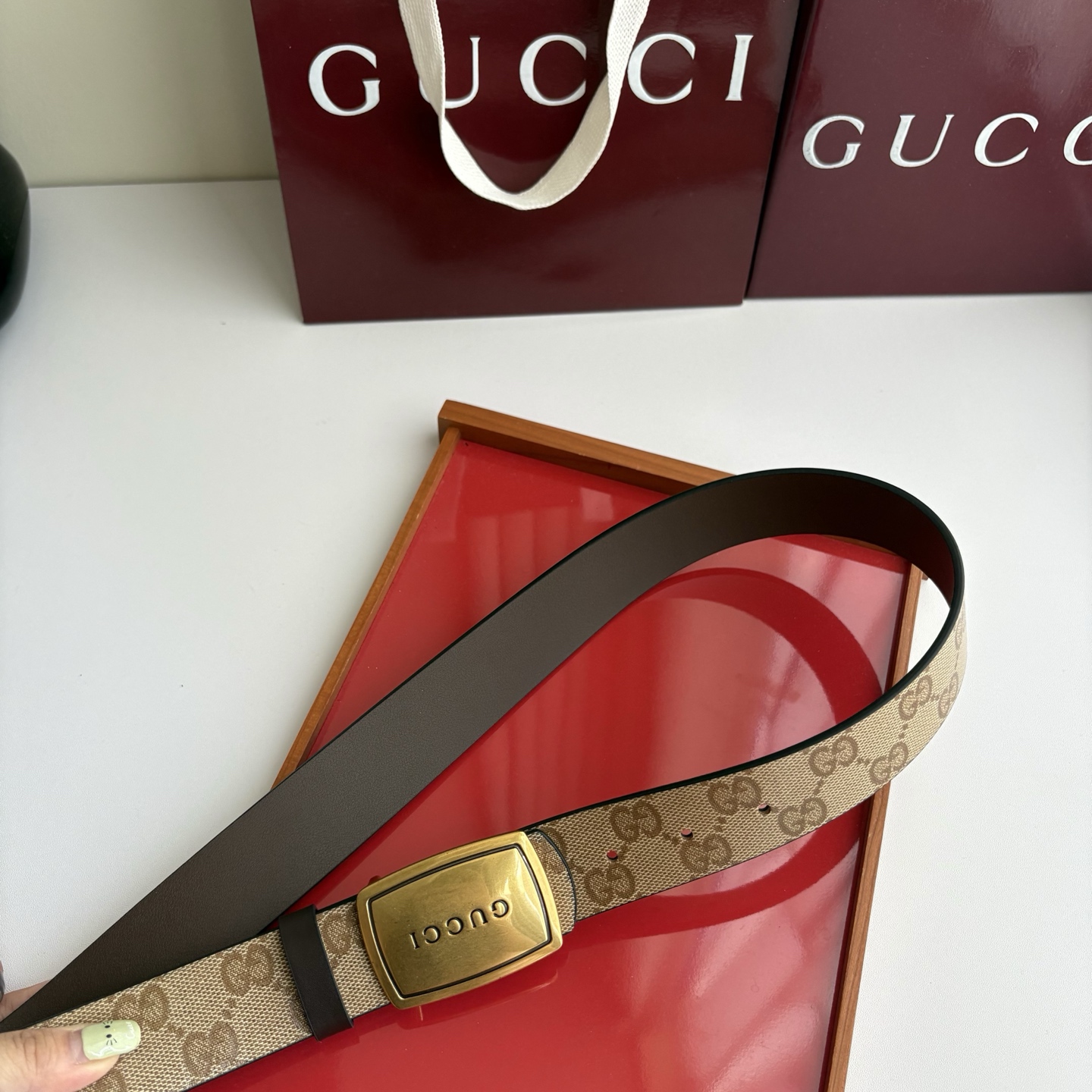 Gucci 经典原单品质，Pvc咖色印花面搭配原版咖色平纹底，纯铜挂扣，精工制作，细节看图，实物拍摄，高端奢华，宽度3.