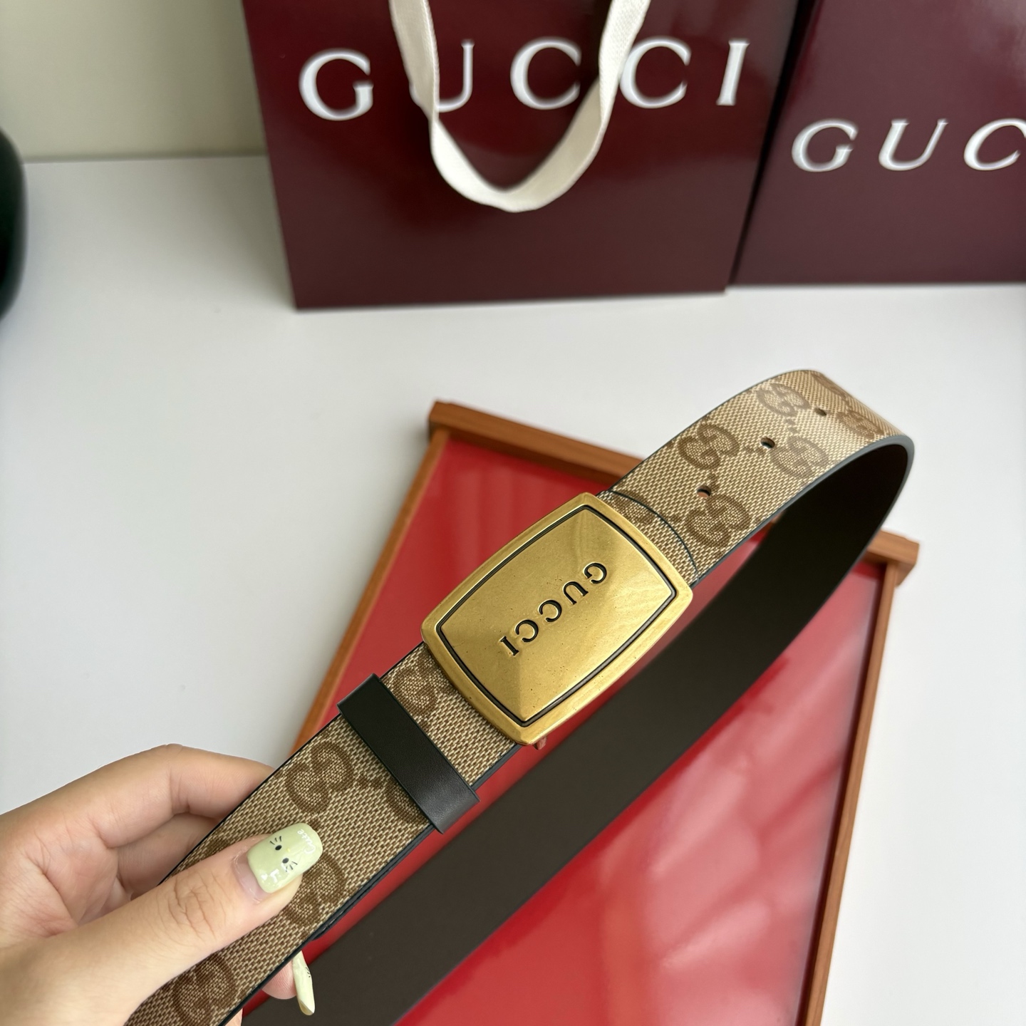 Gucci 经典原单品质，Pvc咖色印花面搭配原版咖色平纹底，纯铜挂扣，精工制作，细节看图，实物拍摄，高端奢华，宽度3.