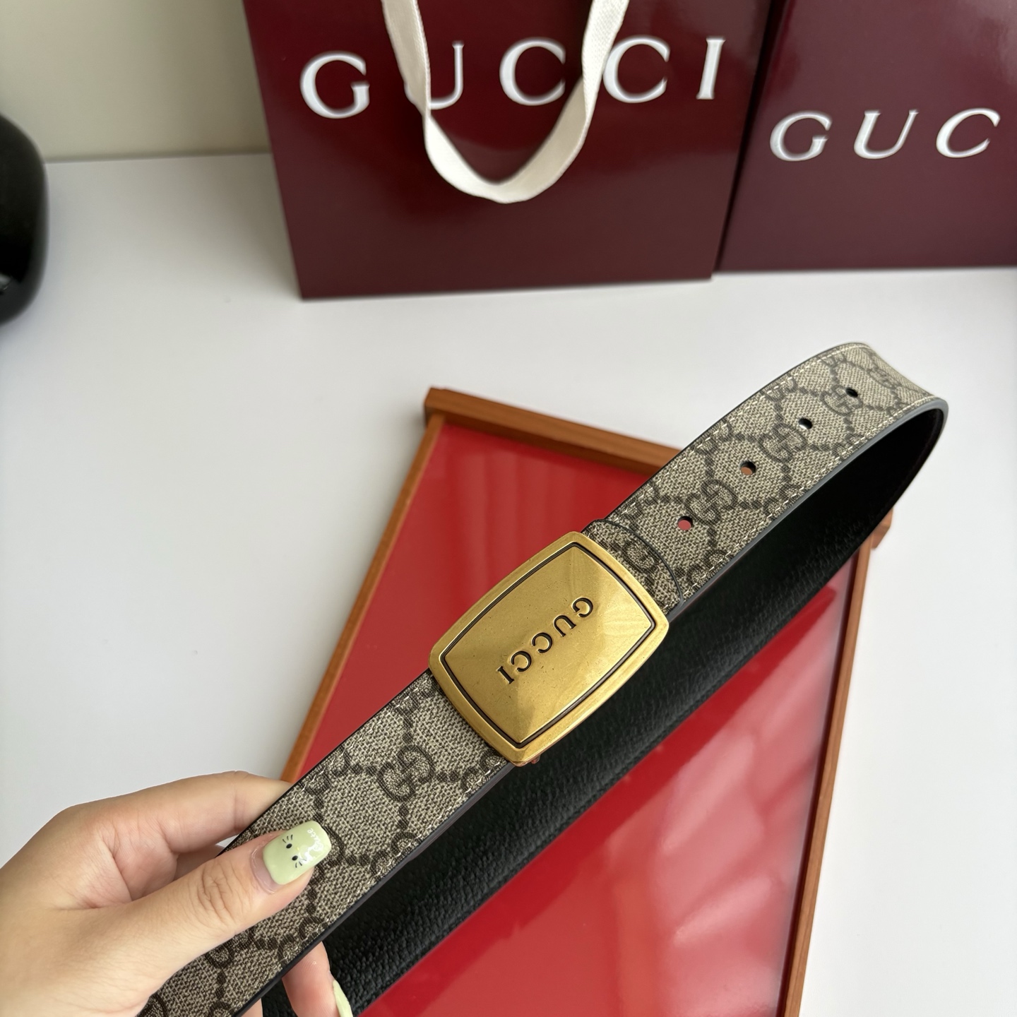 Gucci 经典原单品质，Pvc咖色印花面搭配原版猪皮纹底，纯铜挂扣，精工制作，细节看图，实物拍摄，高端奢华，宽度3.5
