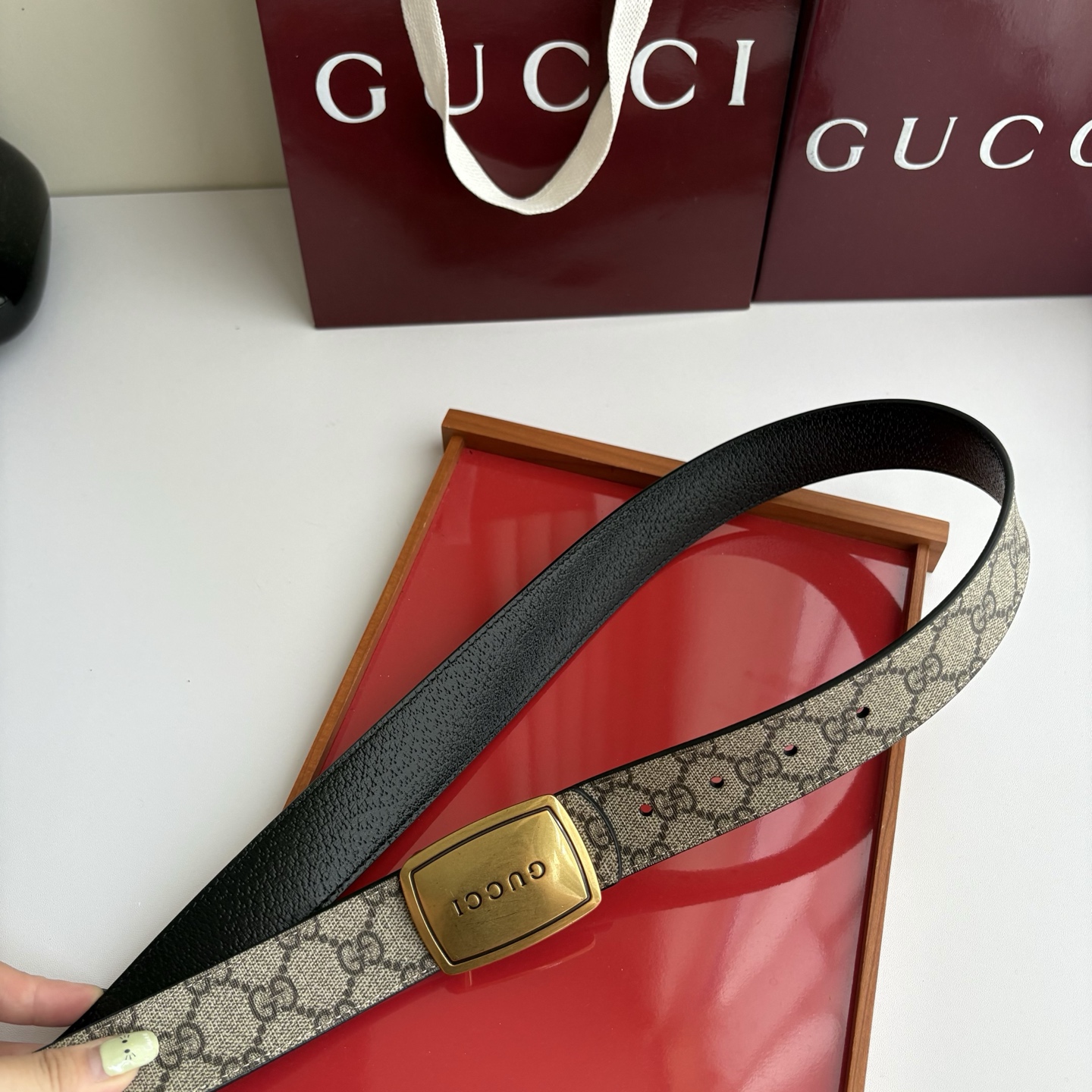 Gucci 经典原单品质，Pvc咖色印花面搭配原版猪皮纹底，纯铜挂扣，精工制作，细节看图，实物拍摄，高端奢华，宽度3.5