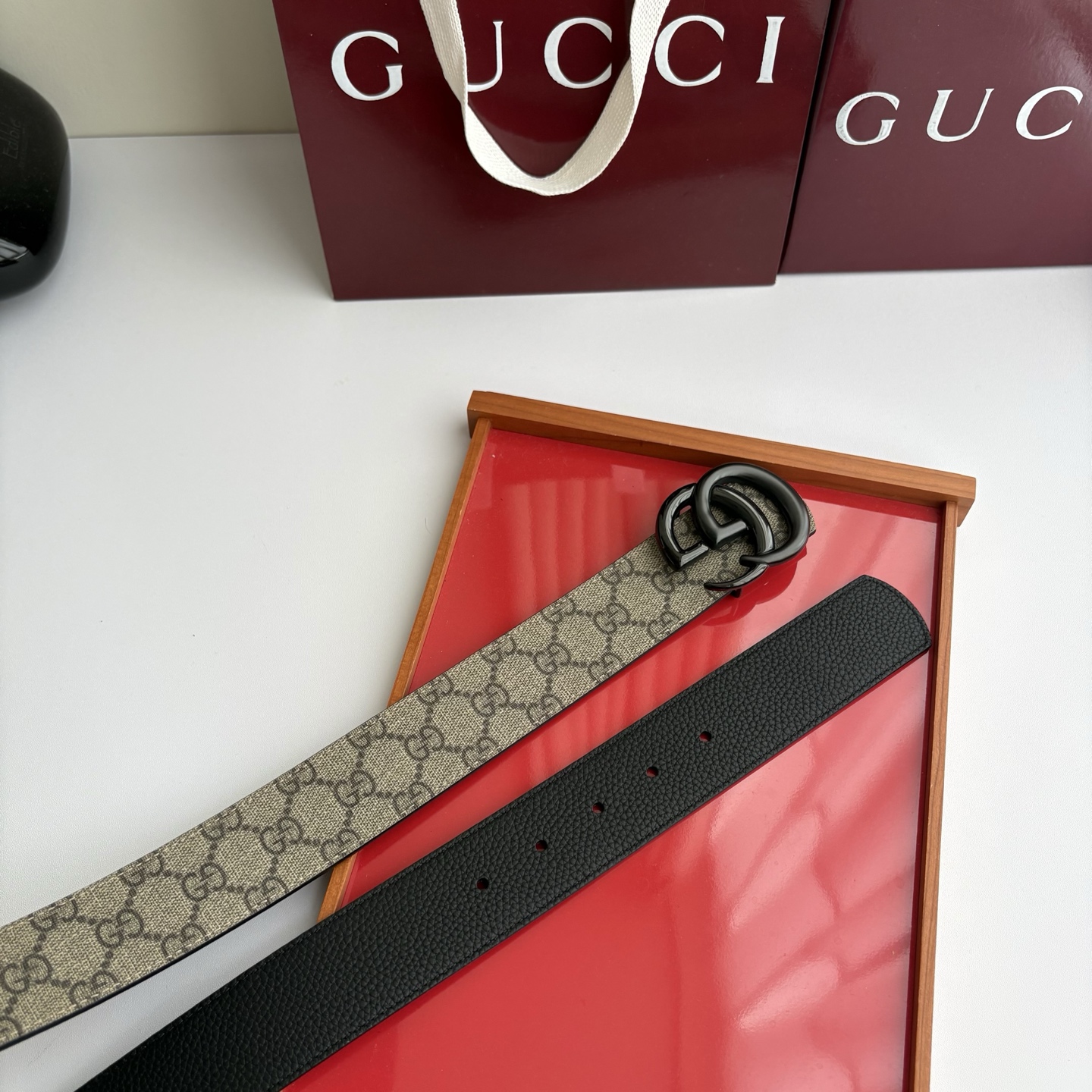 Gucci 经典原单品质，Pvc咖色印花面搭配原版荔枝纹底，纯铜挂扣，精工制作，细节看图，实物拍摄，高端奢华，宽度4.0