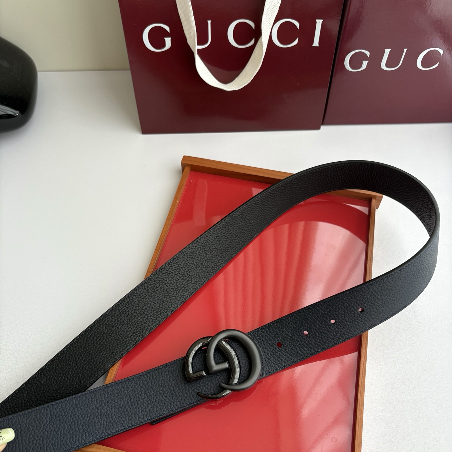 Gucci 经典原单品质，黑蓝双面荔枝纹，纯铜挂扣，精工制作，细节看图，实物拍摄，高端奢华，宽度4.0cm