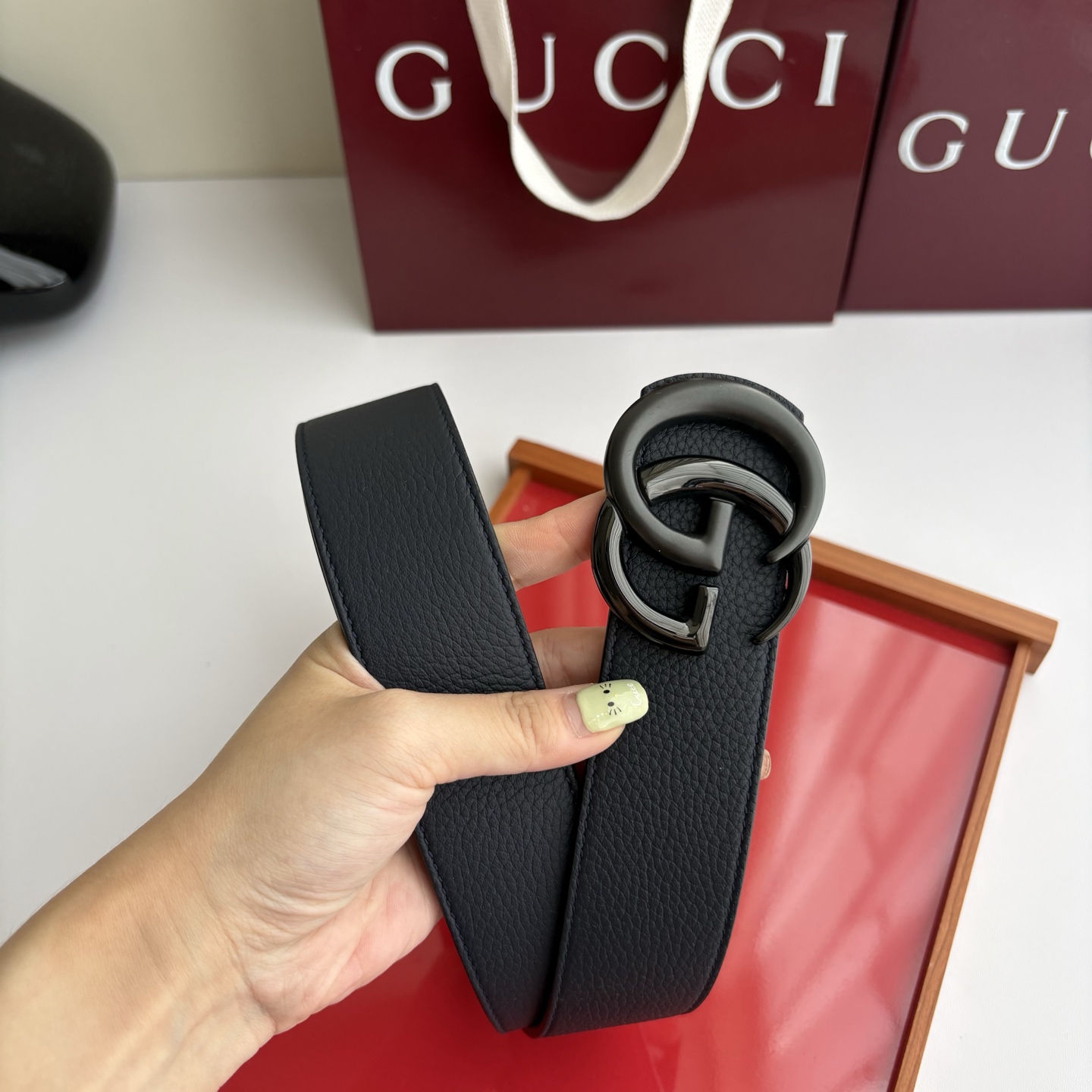 Gucci 经典原单品质，黑蓝双面荔枝纹，纯铜挂扣，精工制作，细节看图，实物拍摄，高端奢华，宽度4.0cm
