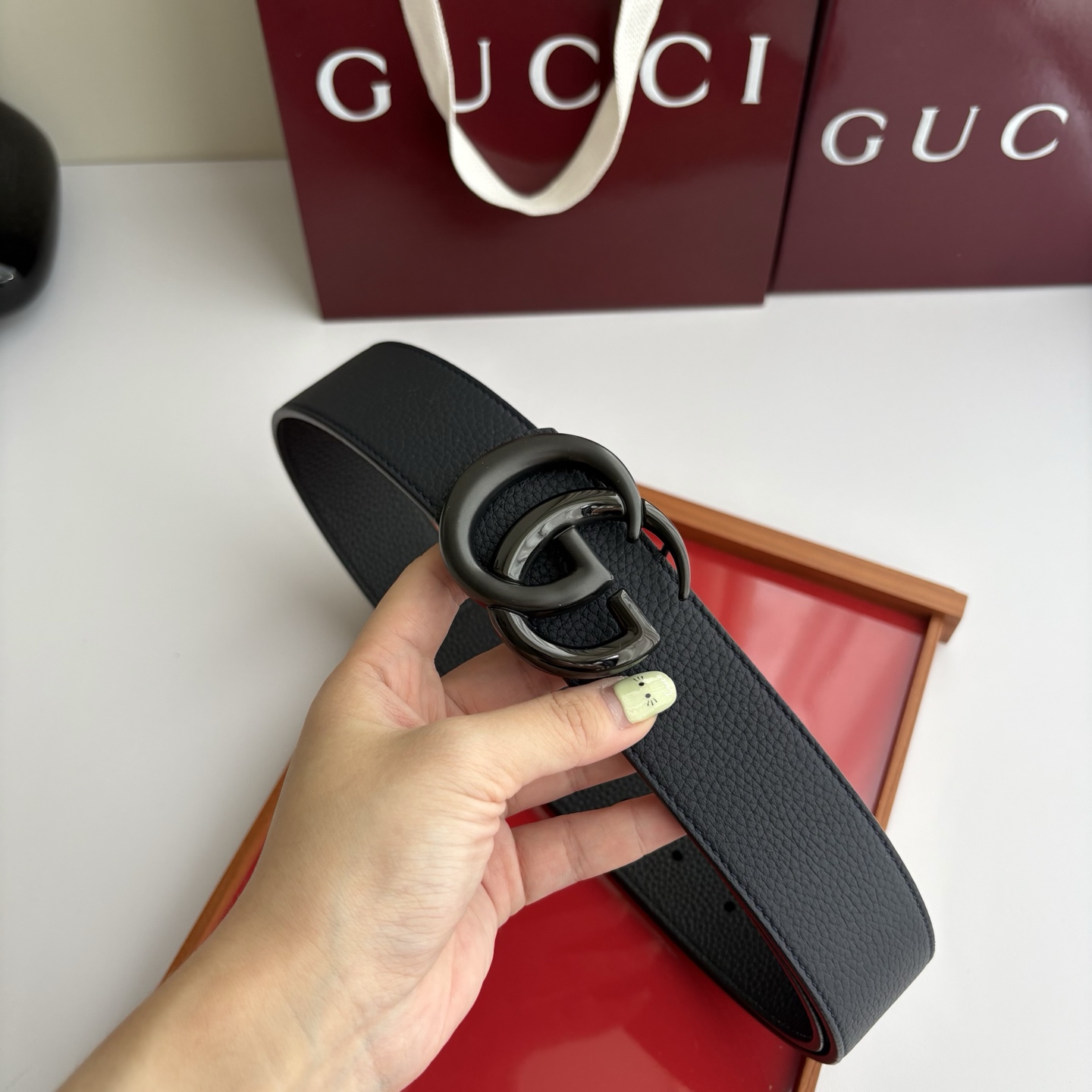 Gucci 经典原单品质，黑蓝双面荔枝纹，纯铜挂扣，精工制作，细节看图，实物拍摄，高端奢华，宽度4.0cm