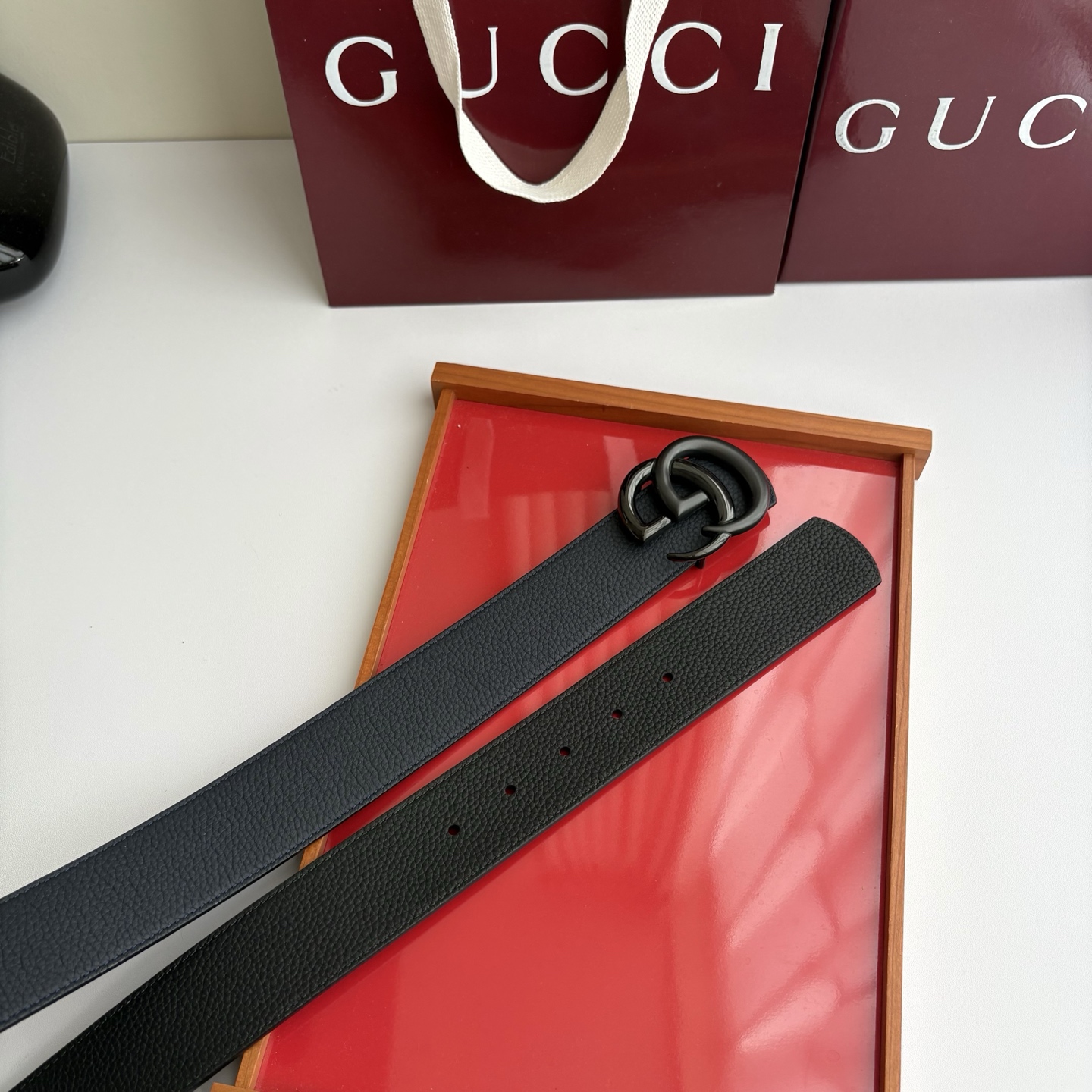 Gucci 经典原单品质，黑蓝双面荔枝纹，纯铜挂扣，精工制作，细节看图，实物拍摄，高端奢华，宽度4.0cm