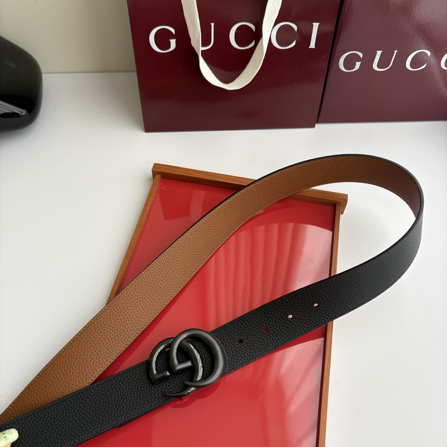 Gucci 经典原单品质，黑土黄双面荔枝纹，纯铜挂扣，精工制作，细节看图，实物拍摄，高端奢华，宽度4.0cm