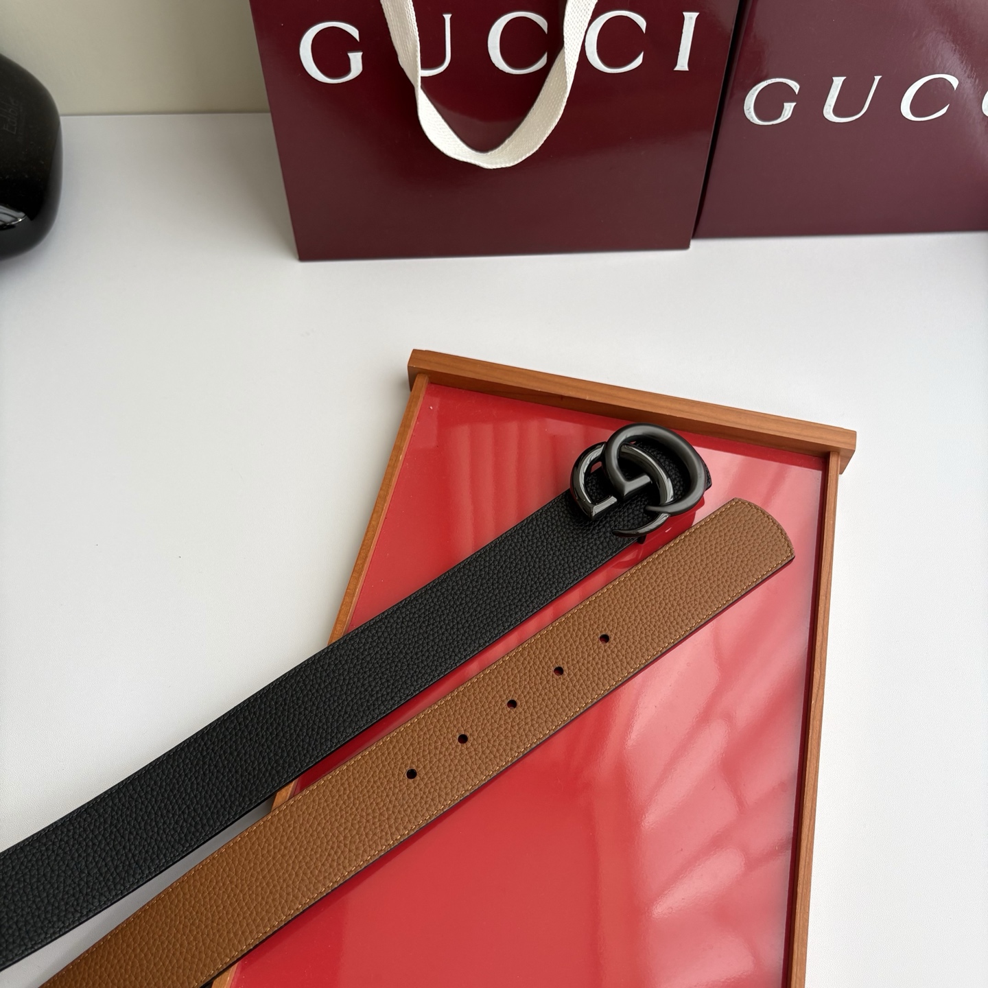 Gucci 经典原单品质，黑土黄双面荔枝纹，纯铜挂扣，精工制作，细节看图，实物拍摄，高端奢华，宽度4.0cm