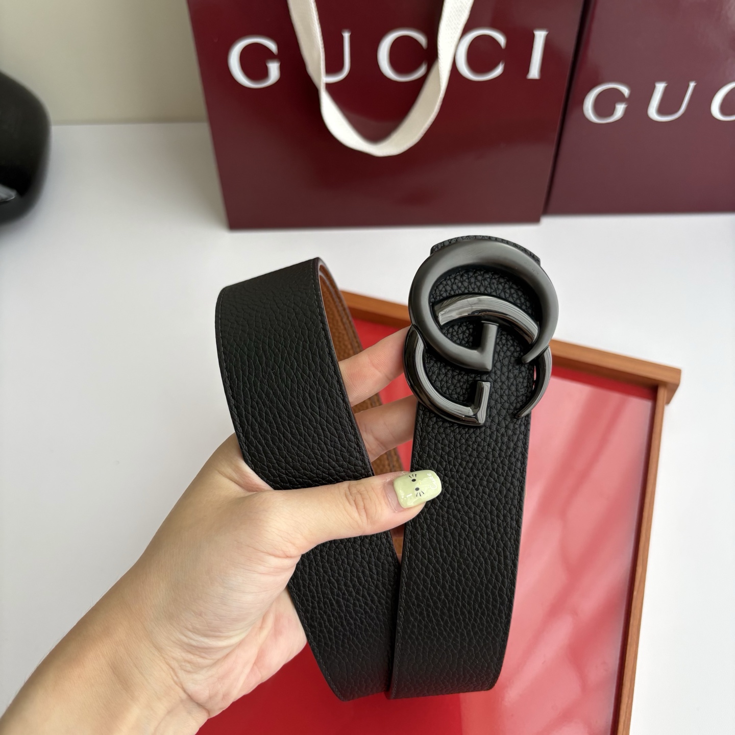 Gucci 经典原单品质，黑土黄双面荔枝纹，纯铜挂扣，精工制作，细节看图，实物拍摄，高端奢华，宽度4.0cm