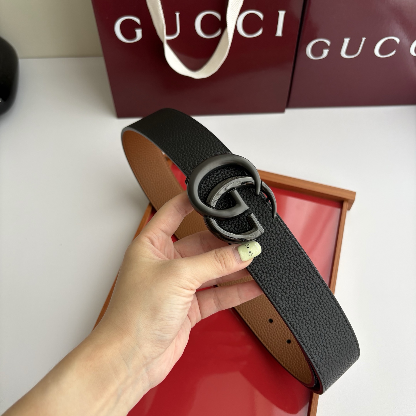 Gucci 经典原单品质，黑土黄双面荔枝纹，纯铜挂扣，精工制作，细节看图，实物拍摄，高端奢华，宽度4.0cm