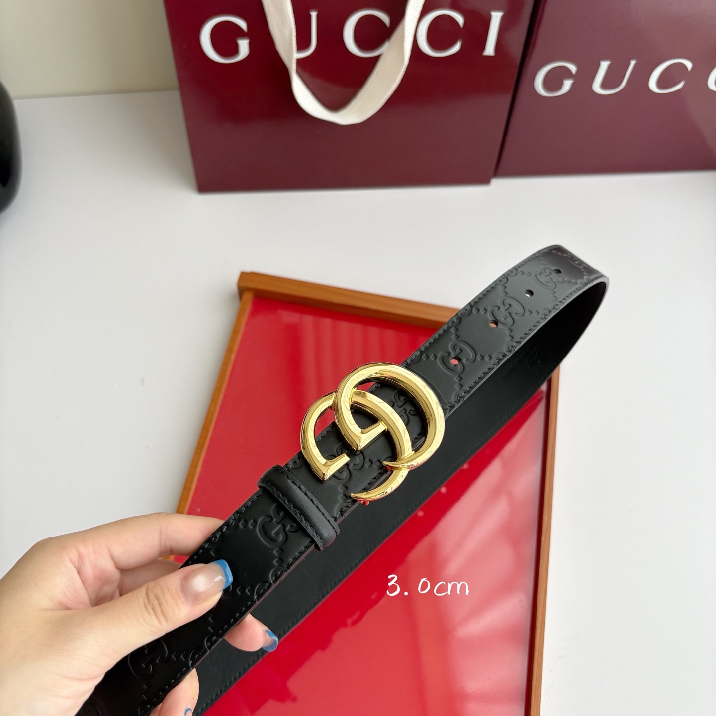 Gucci 经典原单品质，经典压花面搭配原版平纹底，纯铜挂扣，精工制作，细节看图，实物拍摄，高端奢华，宽度3.0cm