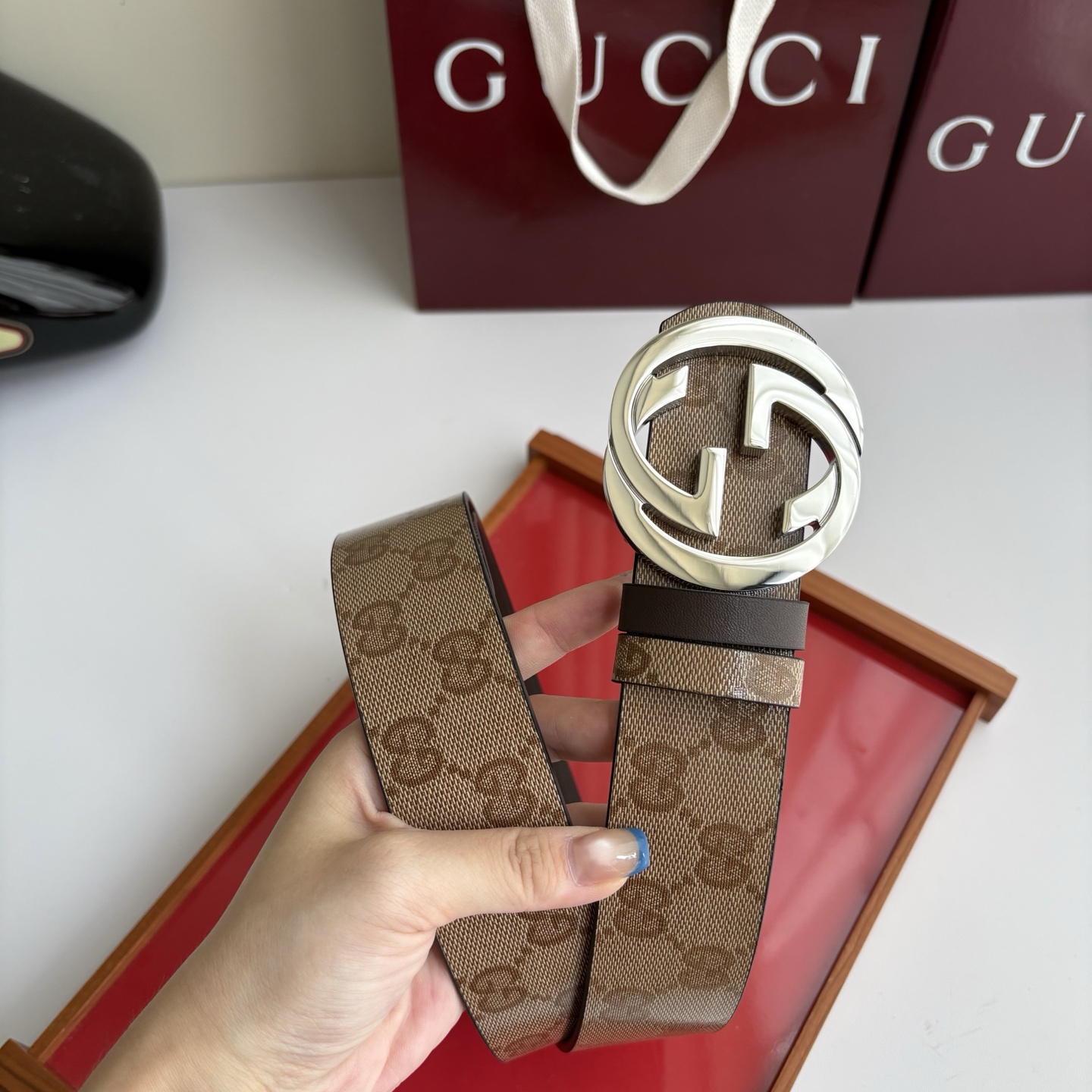 Gucci 原单品质，新款pvc印花面搭配原版平纹咖色底，精品铜挂扣，精工制作，细节看图，实物拍摄，高端奢华，宽度4.0