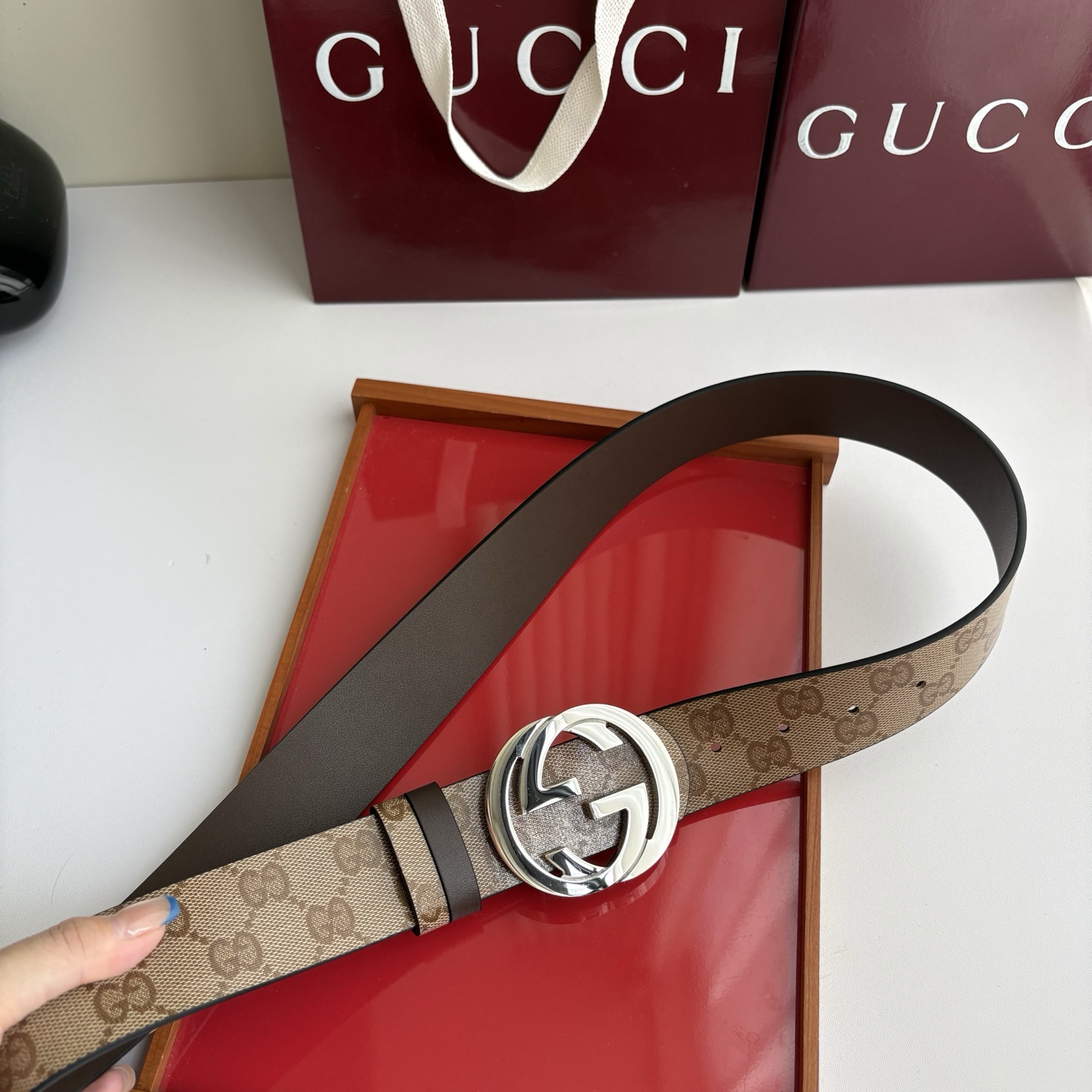 Gucci 原单品质，新款pvc印花面搭配原版平纹咖色底，精品铜挂扣，精工制作，细节看图，实物拍摄，高端奢华，宽度4.0