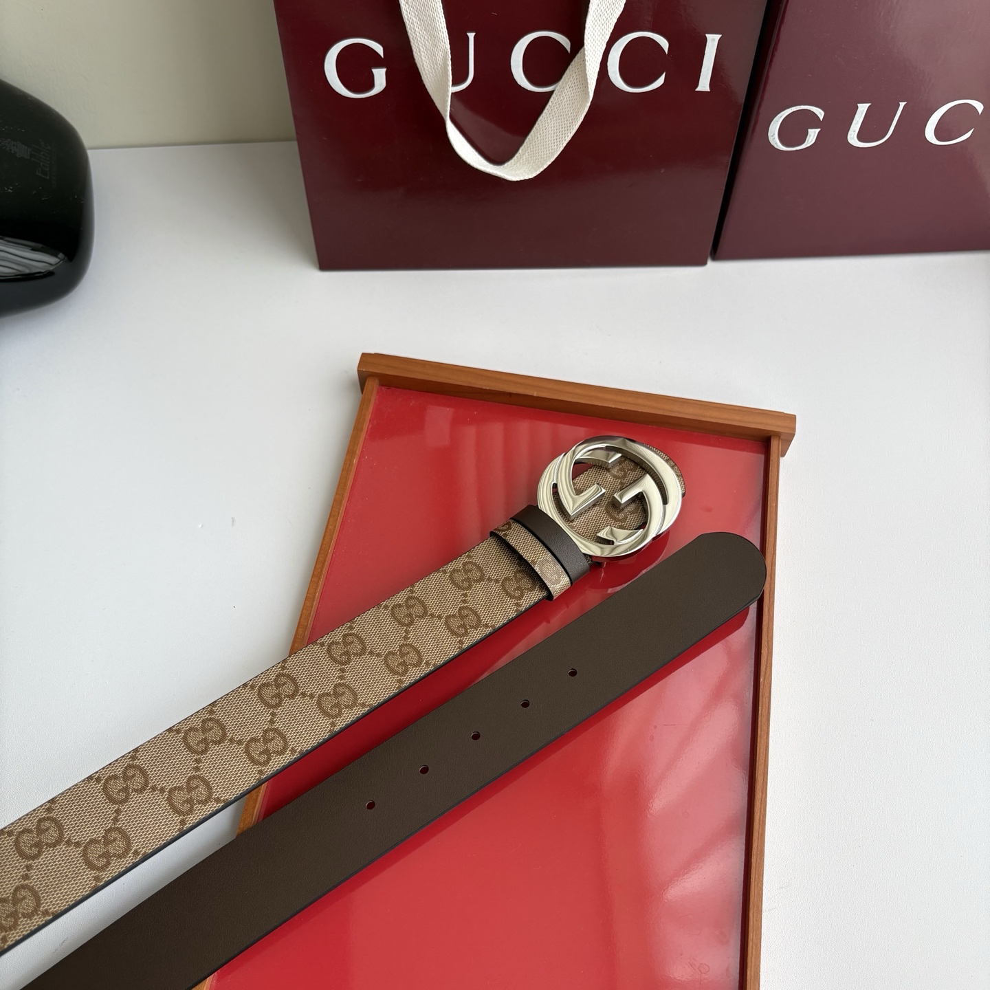 Gucci 原单品质，新款pvc印花面搭配原版平纹咖色底，精品铜挂扣，精工制作，细节看图，实物拍摄，高端奢华，宽度4.0