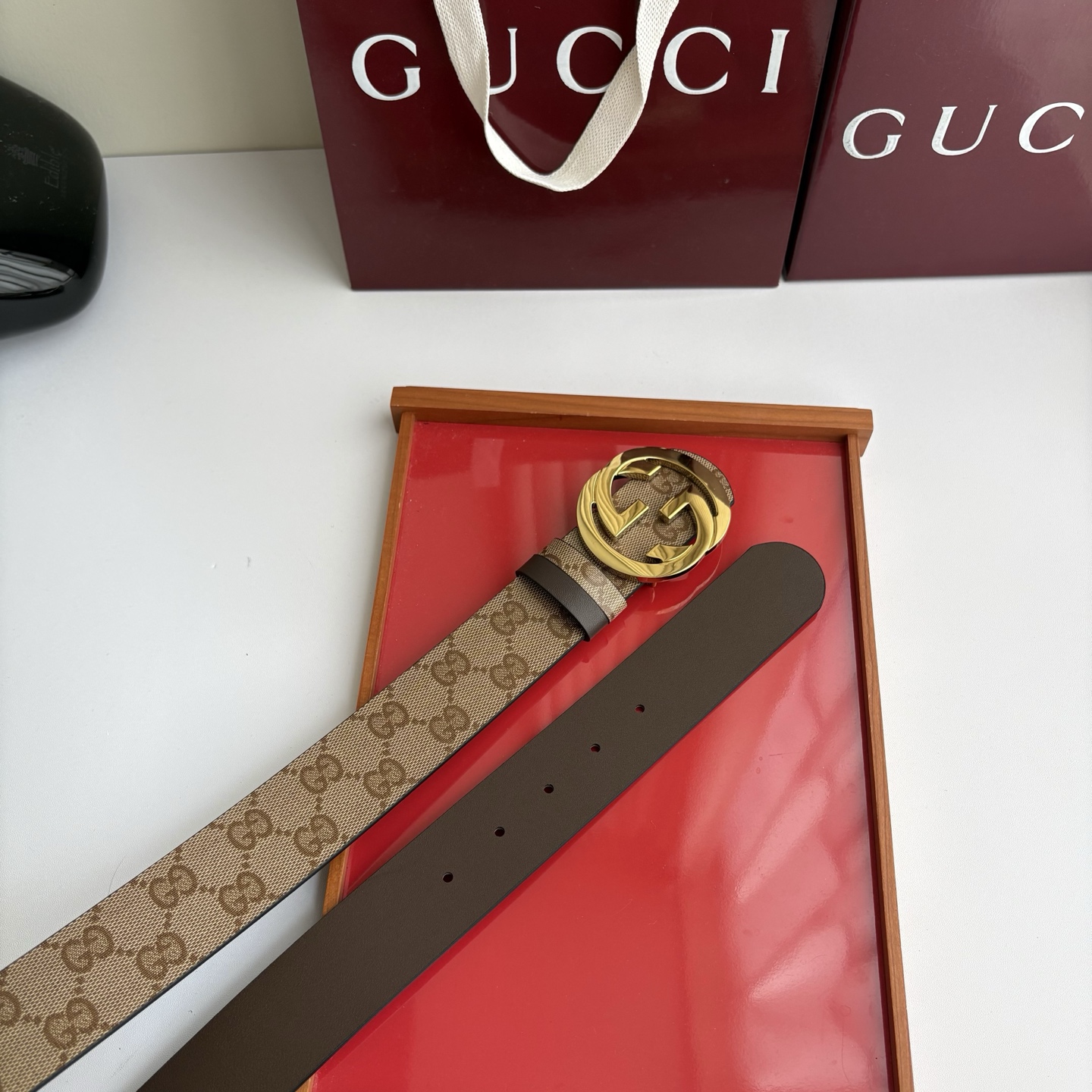 Gucci 原单品质，新款pvc印花面搭配原版平纹咖色底，精品铜挂扣，精工制作，细节看图，实物拍摄，高端奢华，宽度4.0