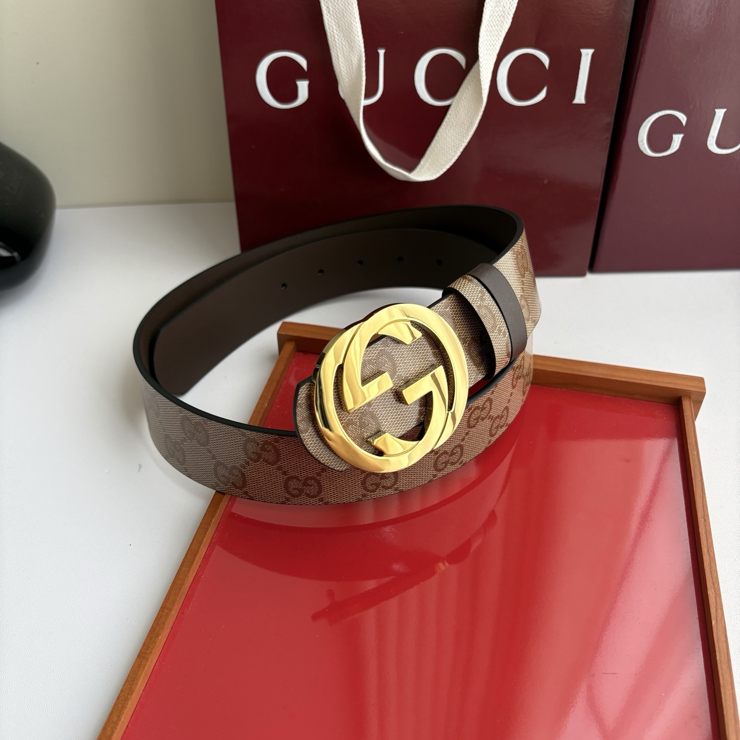 Gucci 原单品质，新款pvc印花面搭配原版平纹咖色底，精品铜挂扣，精工制作，细节看图，实物拍摄，高端奢华，宽度4.0