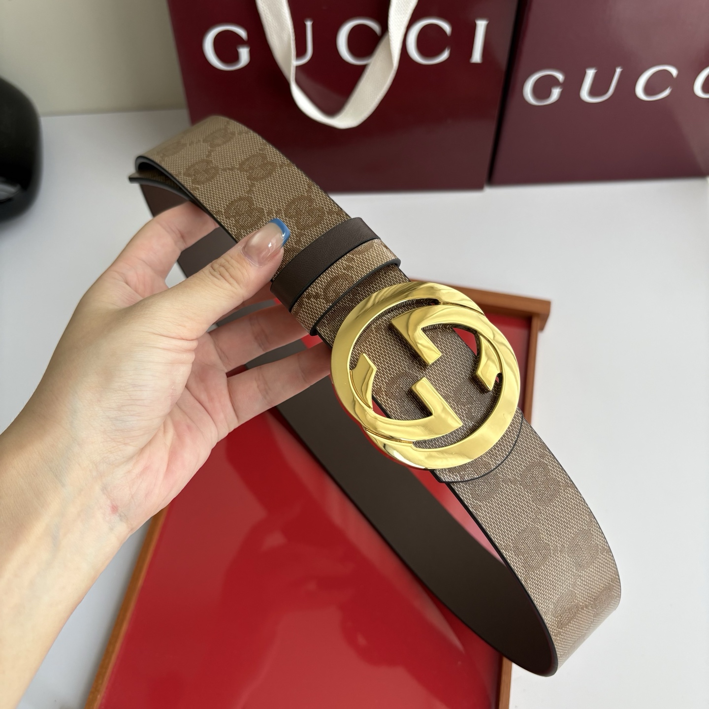 Gucci 原单品质，新款pvc印花面搭配原版平纹咖色底，精品铜挂扣，精工制作，细节看图，实物拍摄，高端奢华，宽度4.0