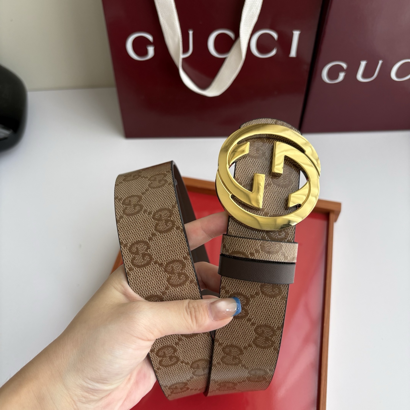 Gucci 原单品质，新款pvc印花面搭配原版平纹咖色底，精品铜挂扣，精工制作，细节看图，实物拍摄，高端奢华，宽度4.0