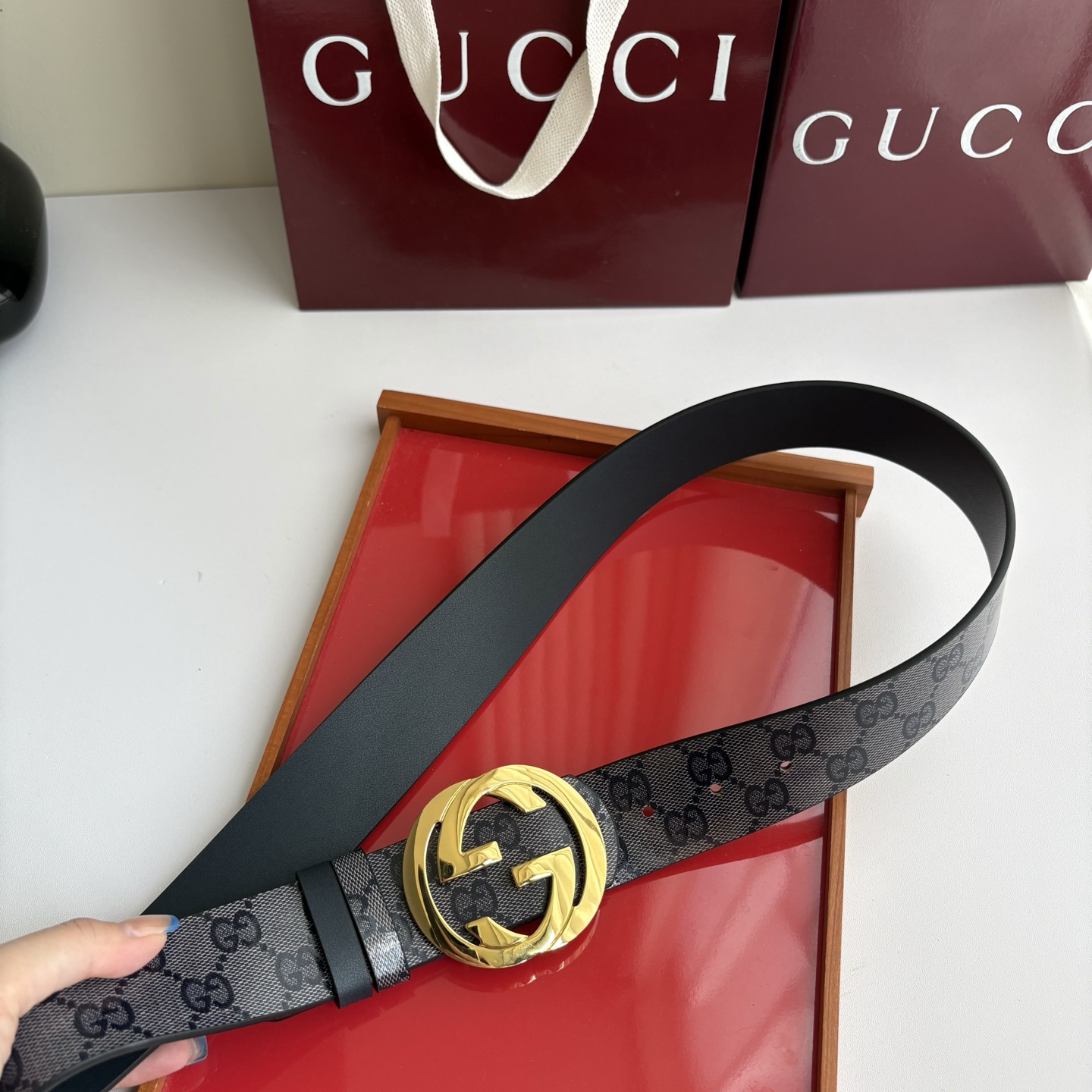 Gucci 原单品质，新款pvc印花面搭配原版平纹灰色底，精品铜挂扣，精工制作，细节看图，实物拍摄，高端奢华，宽度4.0