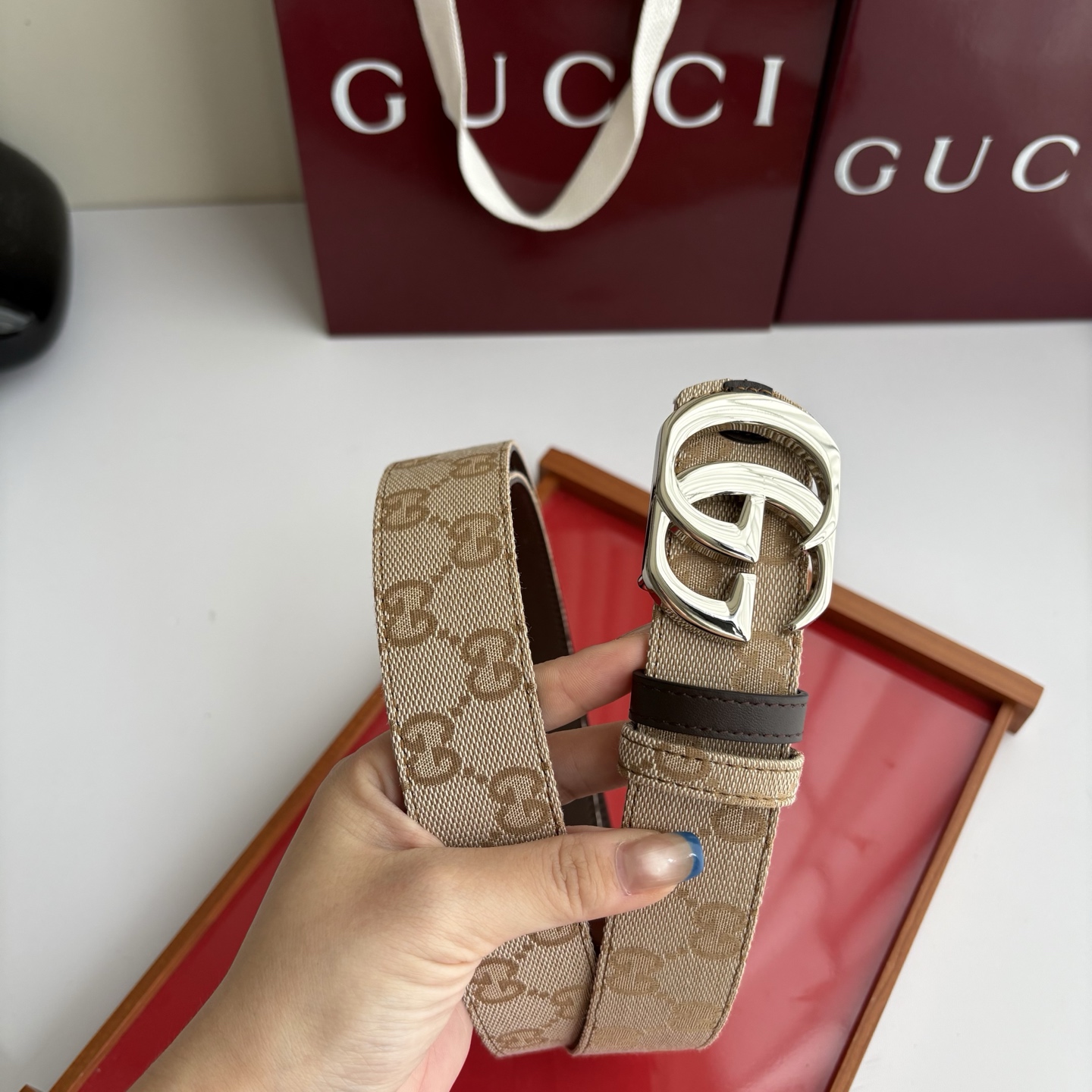 Gucci 经典原单品质，印花织布面搭配原版平纹底，精品铜扣，精工制作，细节看图，实物拍摄，高端奢华，宽度3.5cm
